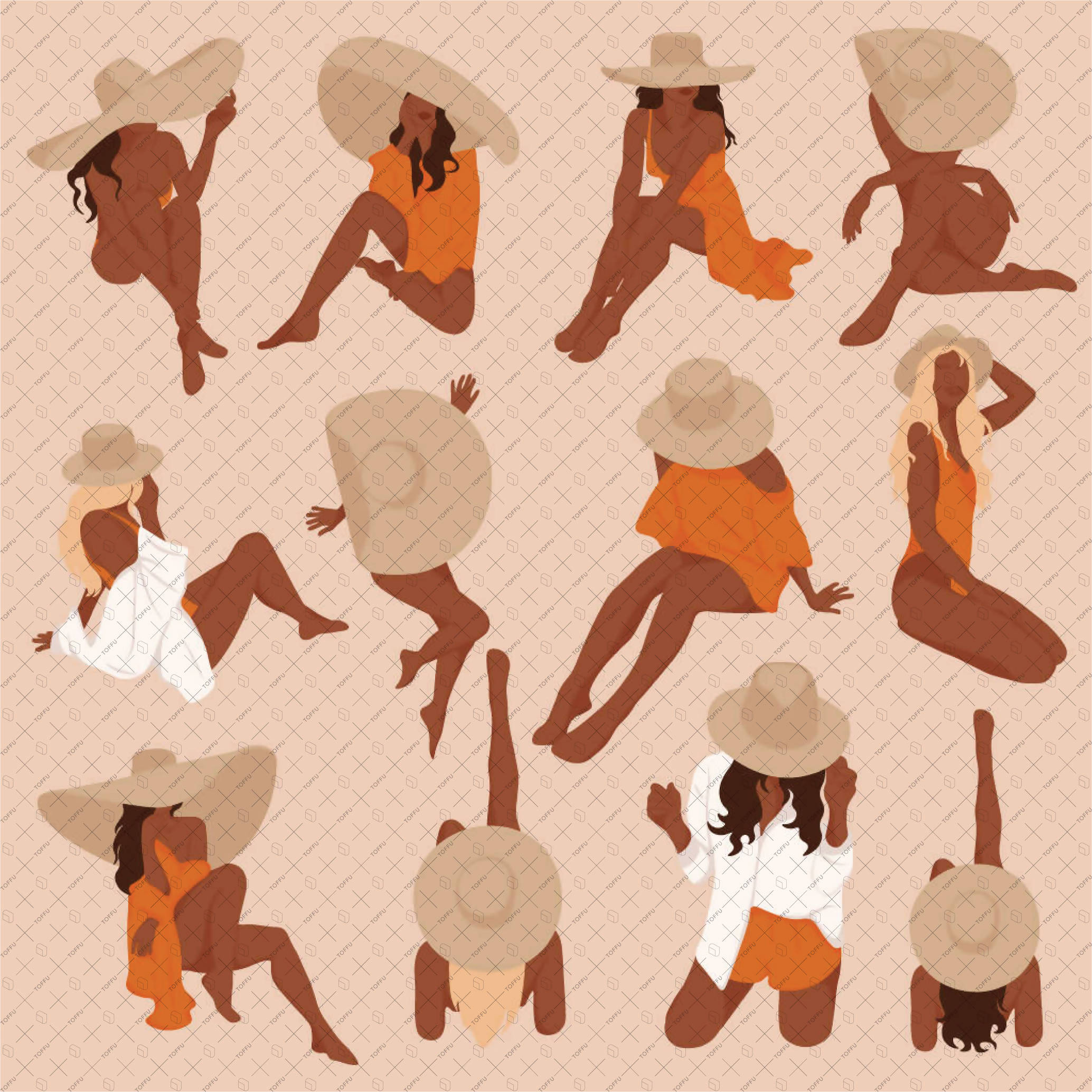 Flat Vector People, Girls On The Beach PNG - Toffu Co