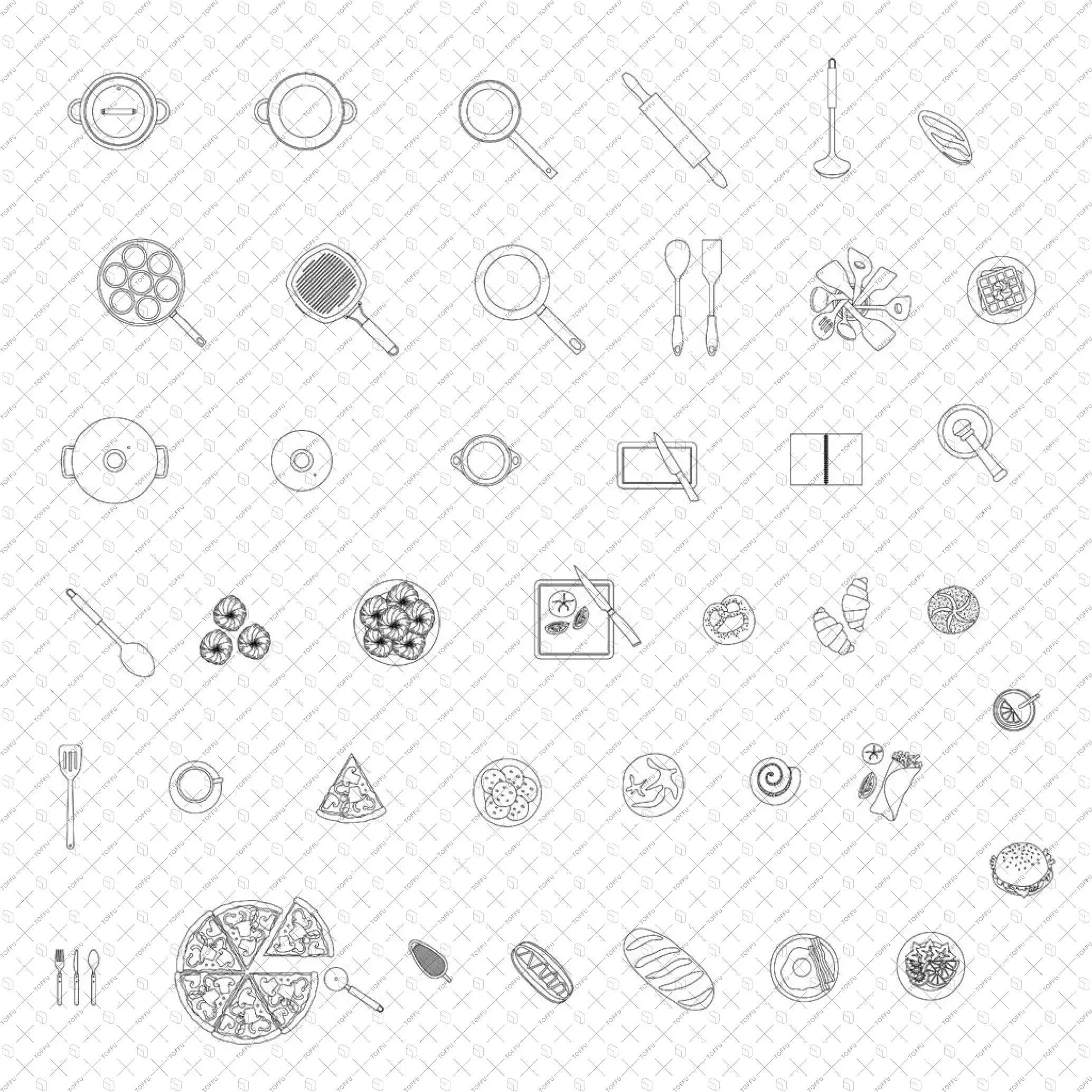 Cad Kitchen and Food Digital Artwork drawings | Toffu Co