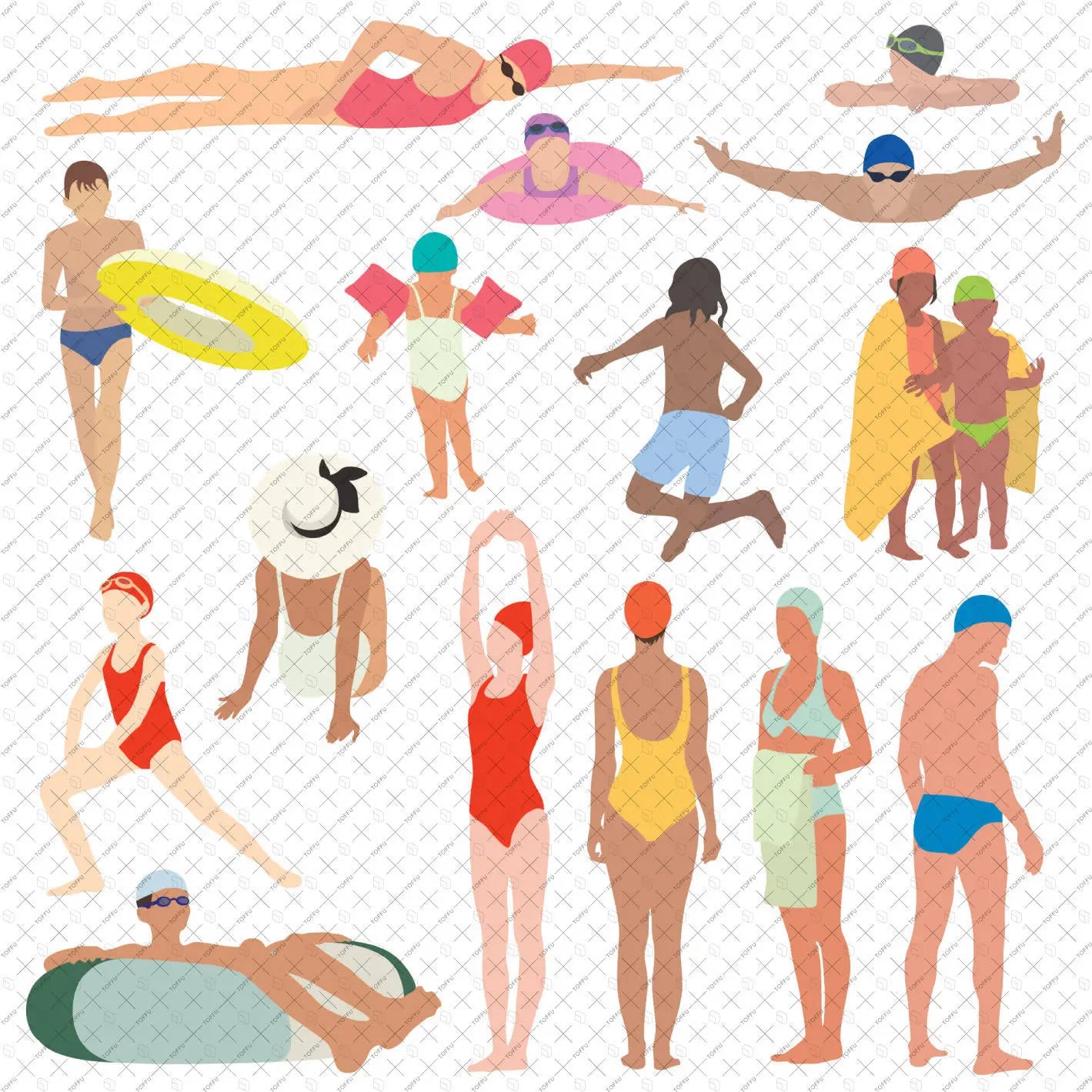 Flat Vector Swimming Pool People 1 Digital Artwork drawings | Toffu Co