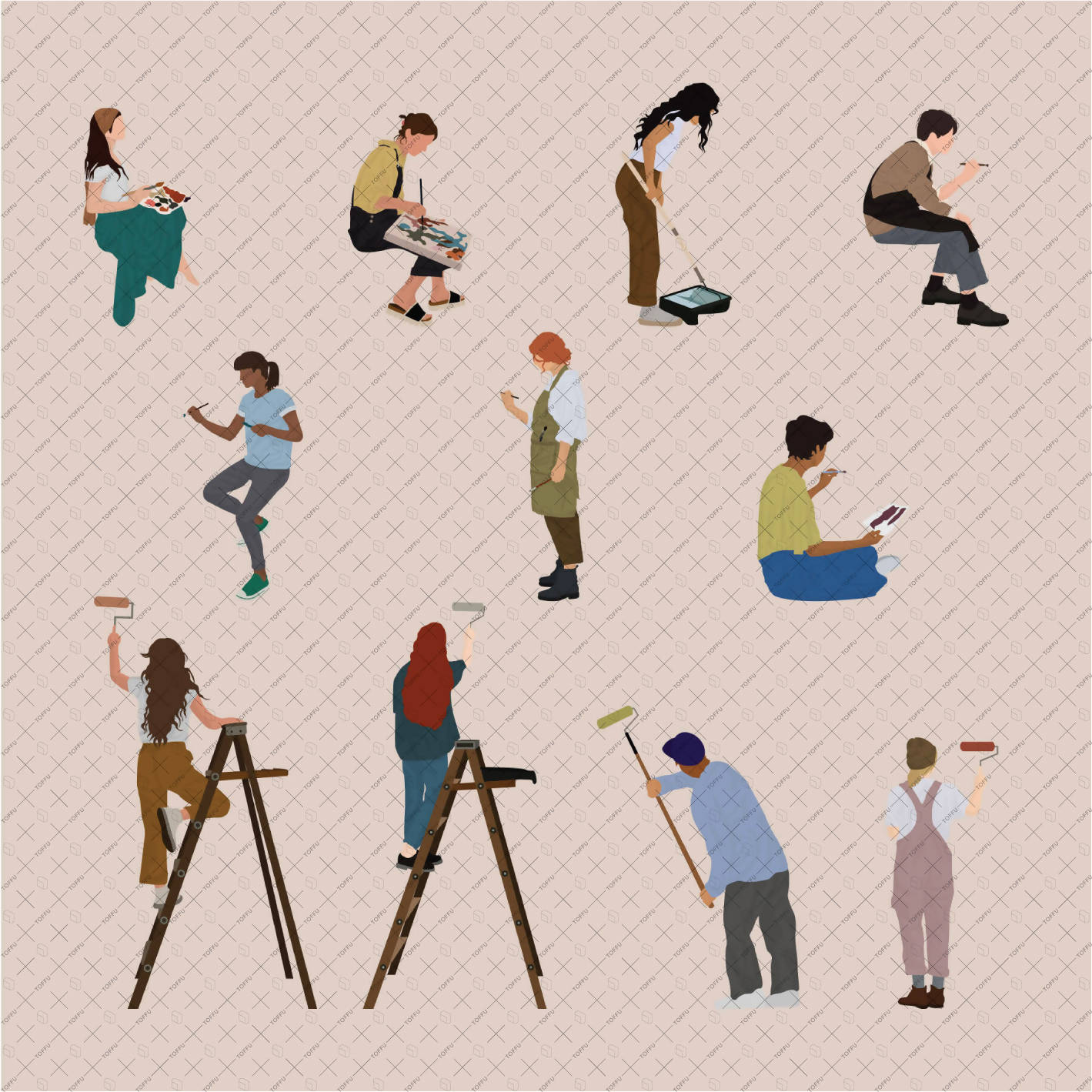 Flat Vector People Painting PNG - Toffu Co
