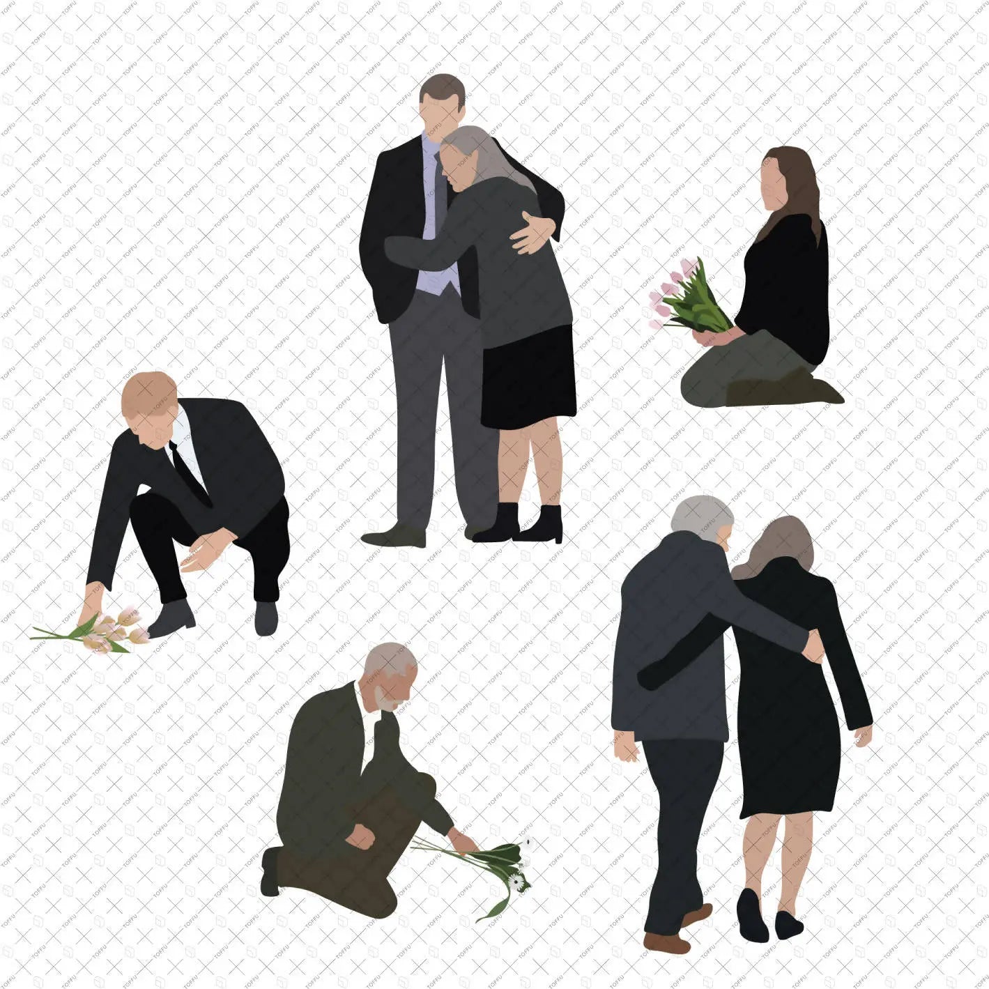 Flat Vector Cemetery People Digital Artwork drawings | Toffu Co