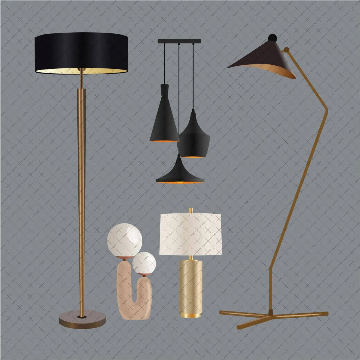 Flat Vector Lamps (23 Figures) Digital Artwork drawings | Toffu Co