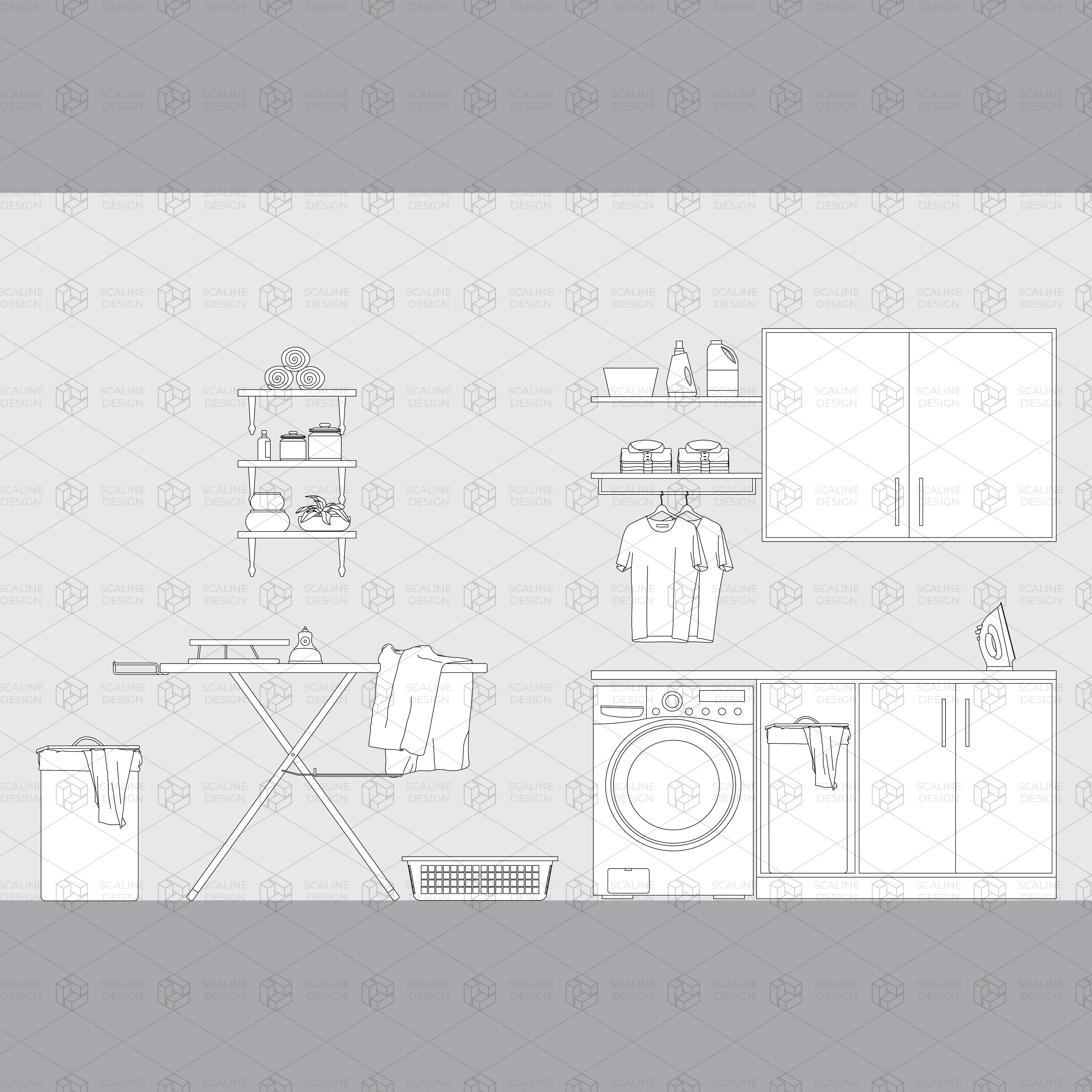 CAD and Vector Bathroom and Laundry furniture (elevation) PNG - Toffu Co
