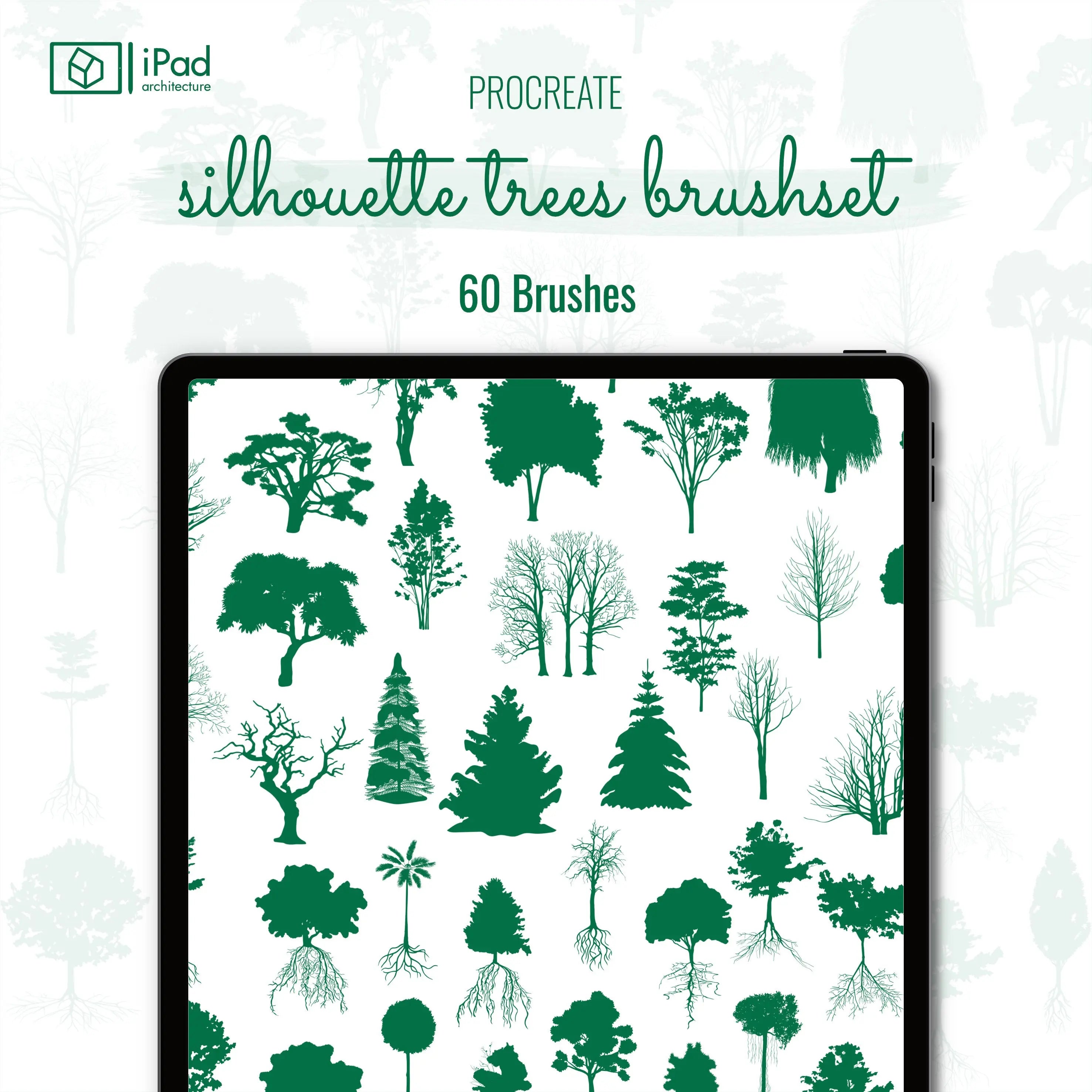 Procreate Silhouette Trees Brushset Digital Artwork drawings | Toffu Co