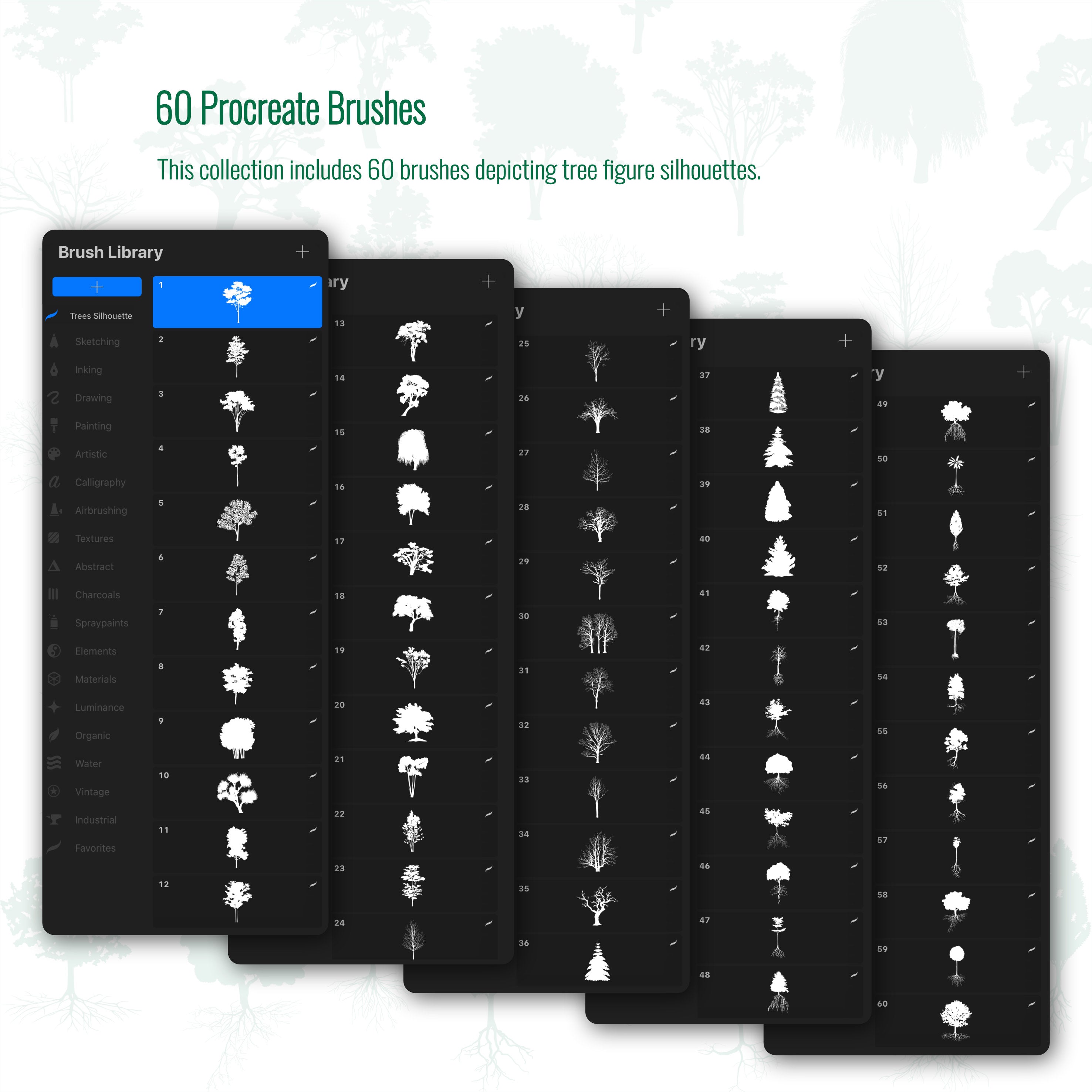 Procreate Silhouette Trees Brushset PNG - Toffu Co