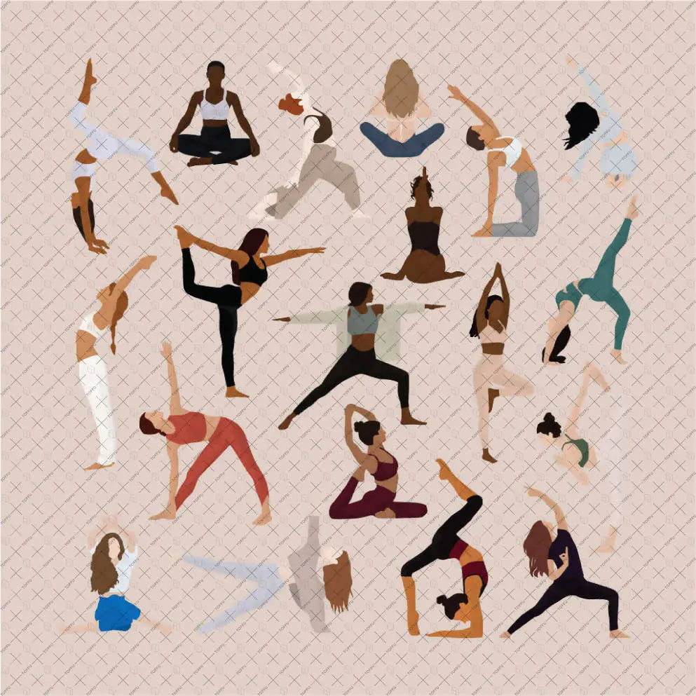 Flat Vector Women Doing Yoga Digital Artwork drawings | Toffu Co