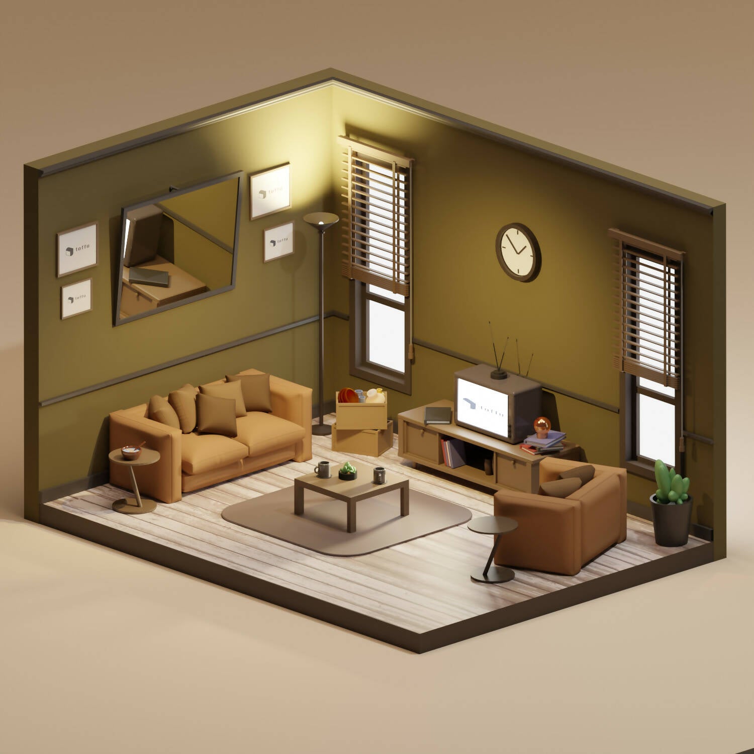 3D Model Low-Poly Room PNG - Toffu Co