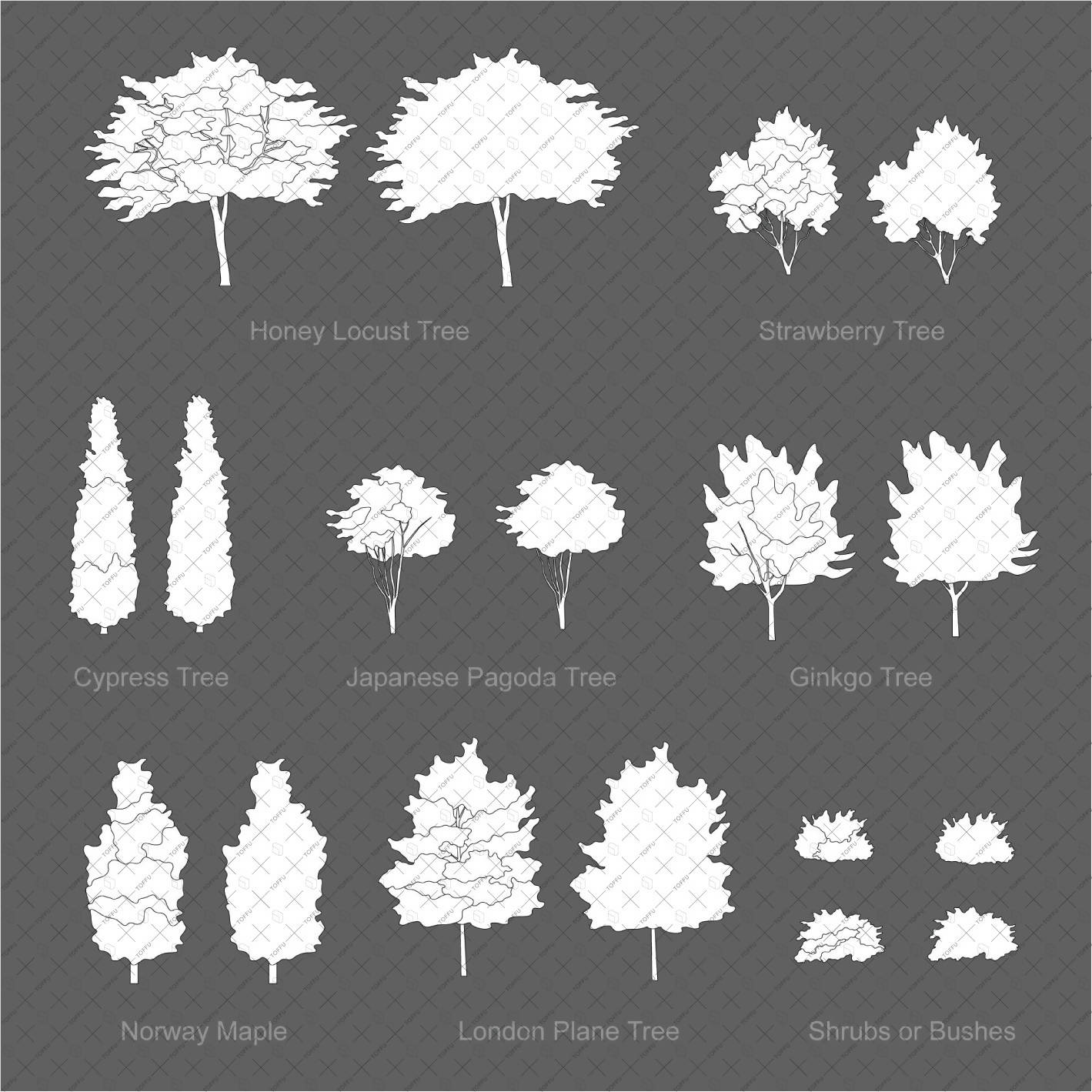 Cad Trees and Bushes DWG | Toffu Co