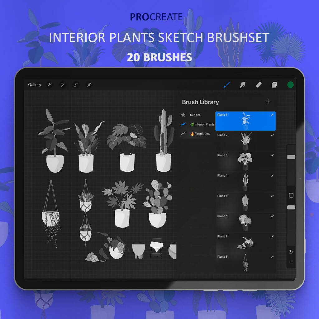 Procreate Interior Plants Sketch Brushset PNG - Toffu Co