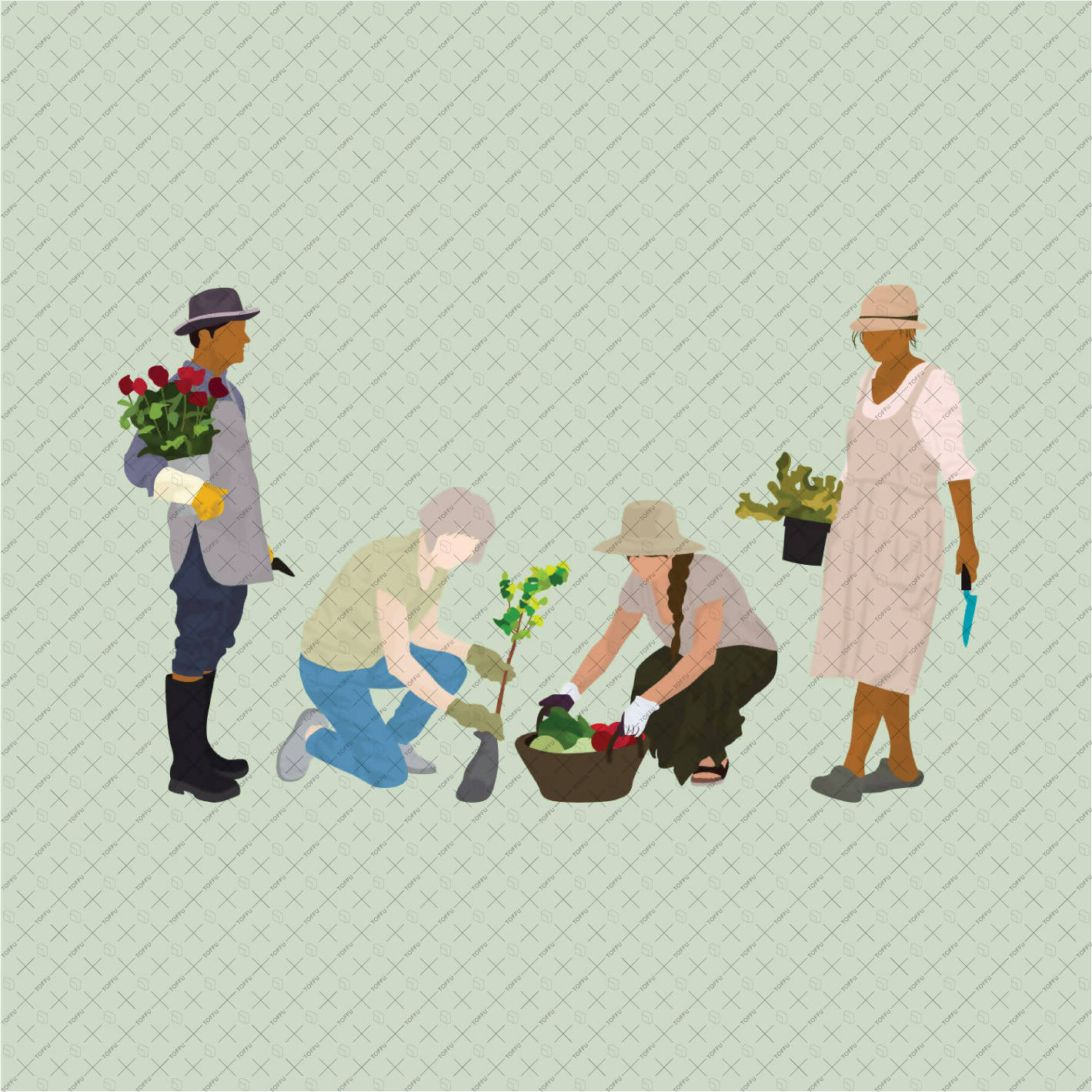 Flat Vector Gardening People PNG - Toffu Co