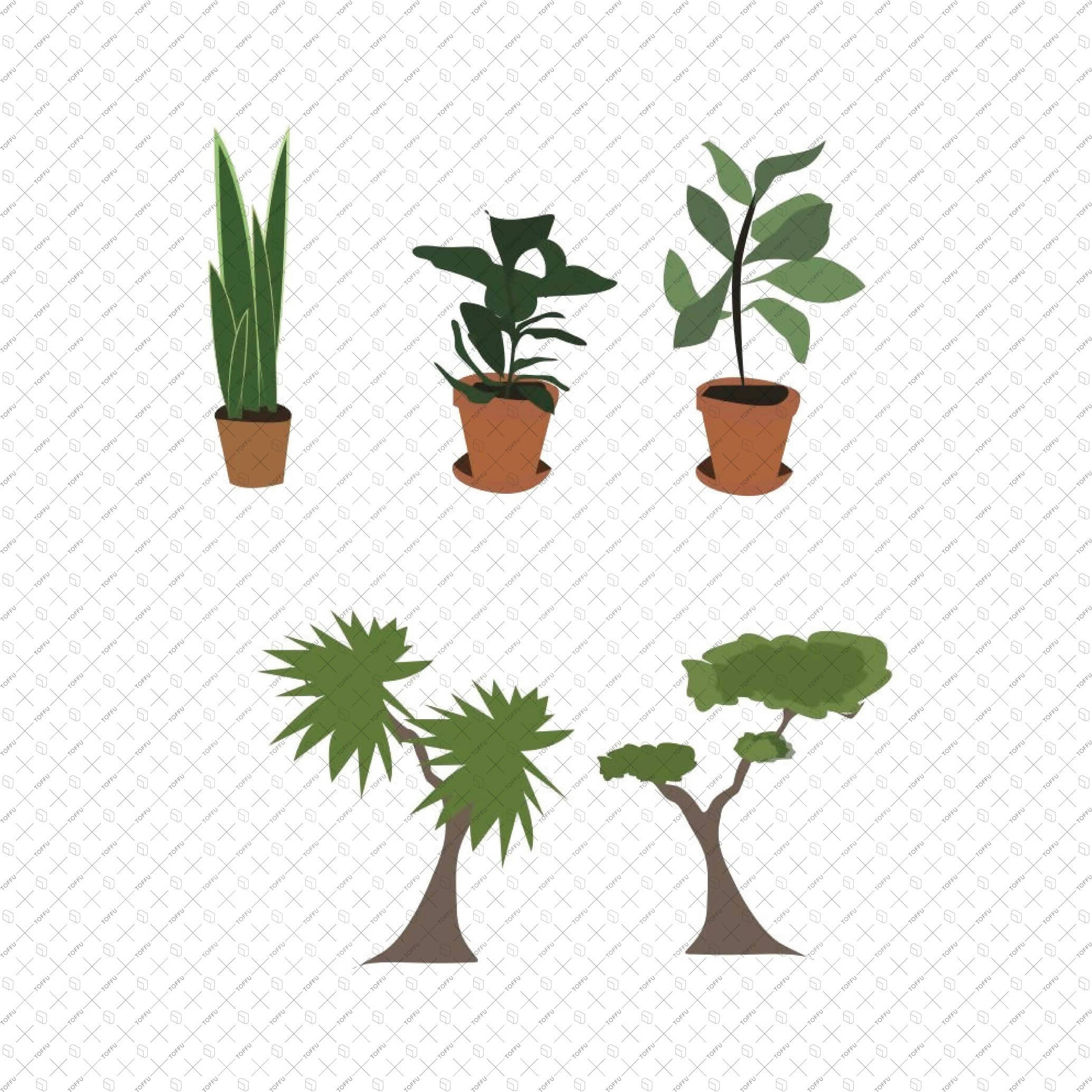 Flat Vector Plants Jungle 15+ PNG - Toffu Co
