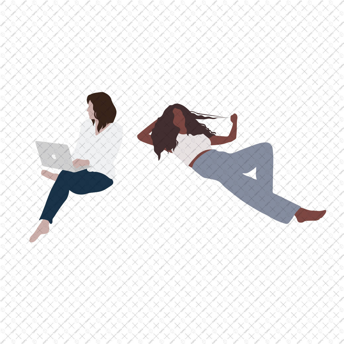 Flat Vector People Sitting 2 PNG - Toffu Co