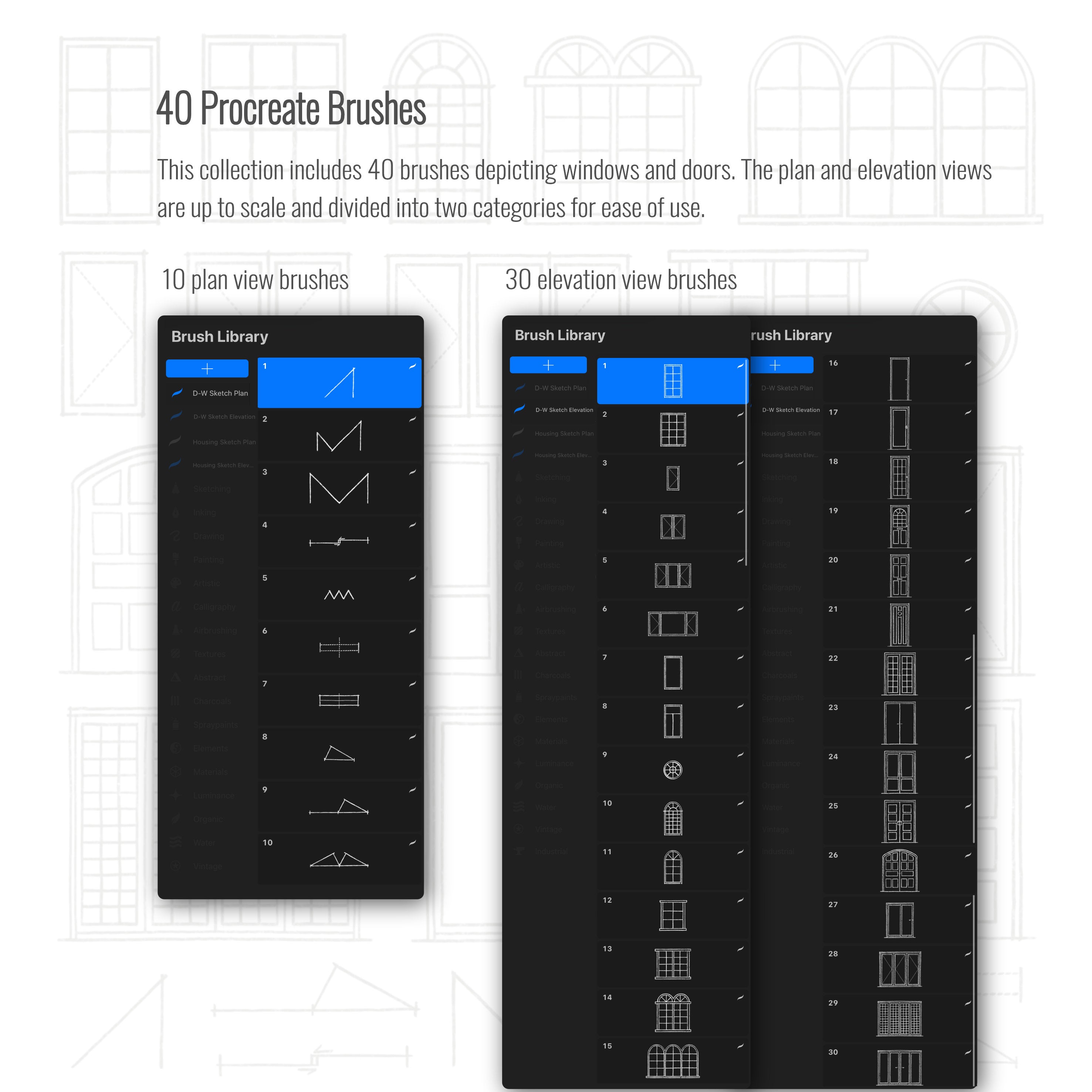 Procreate Windows & Doors Sketch Brushset PNG - Toffu Co