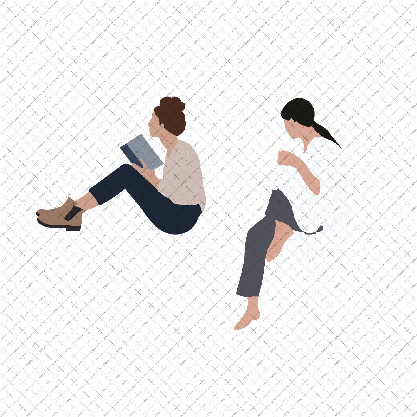 Flat Vector People Sitting 1 PNG - Toffu Co