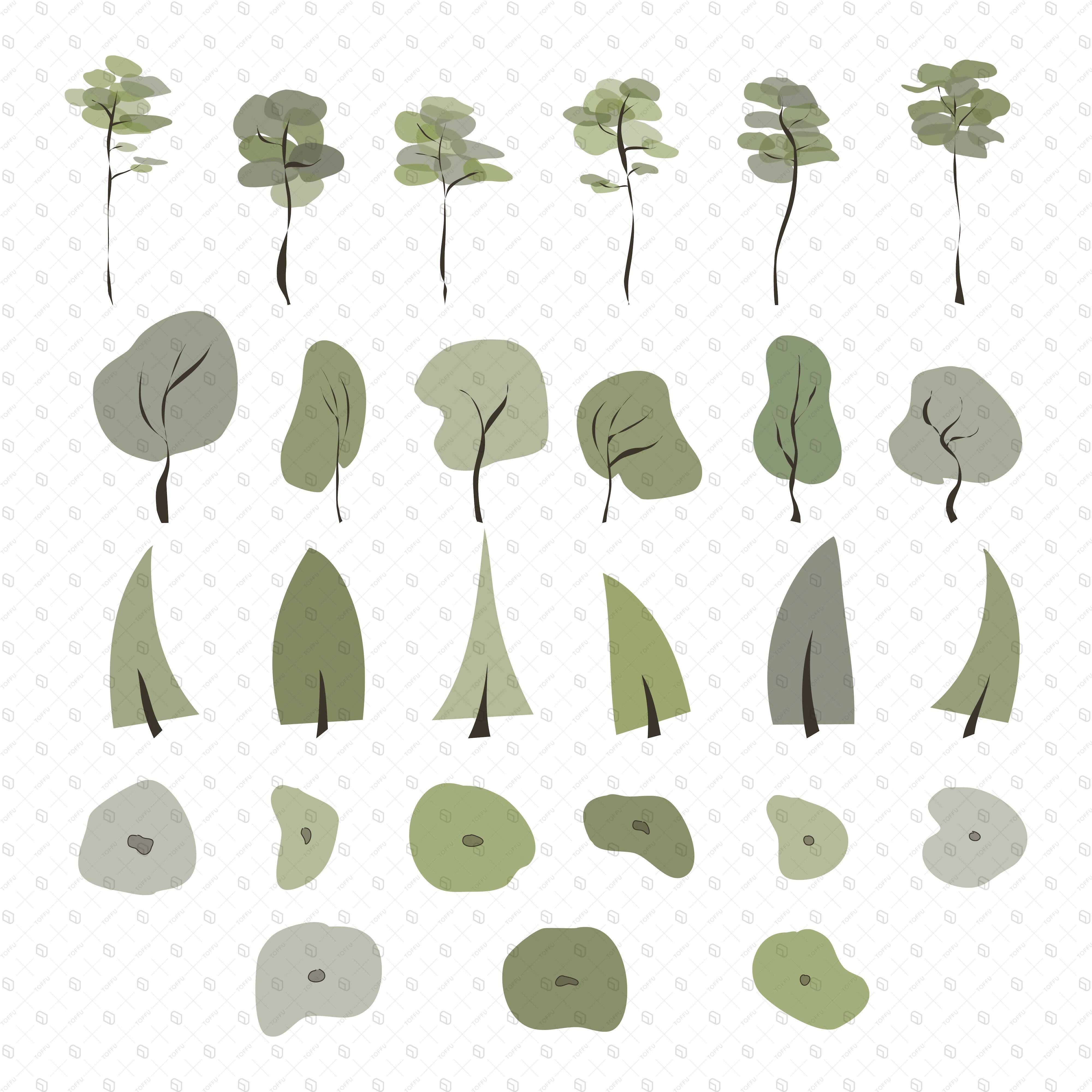 Flat Vector Concept Abstract Trees PNG - Toffu Co