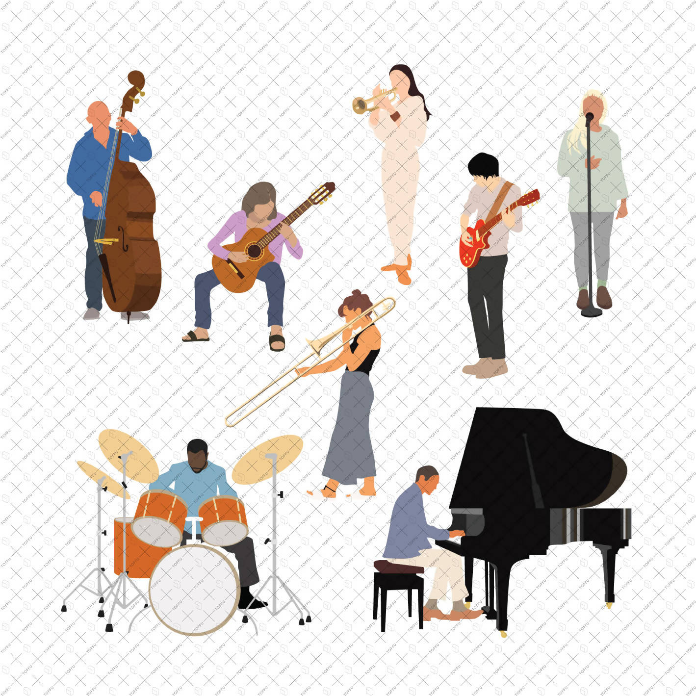 Flat Vector People Playing Music PNG - Toffu Co