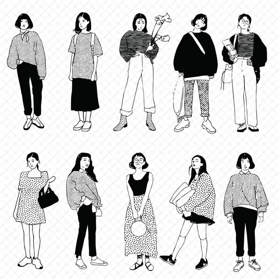 Flat Vector B&W Girls Illustrations – Toffu Co