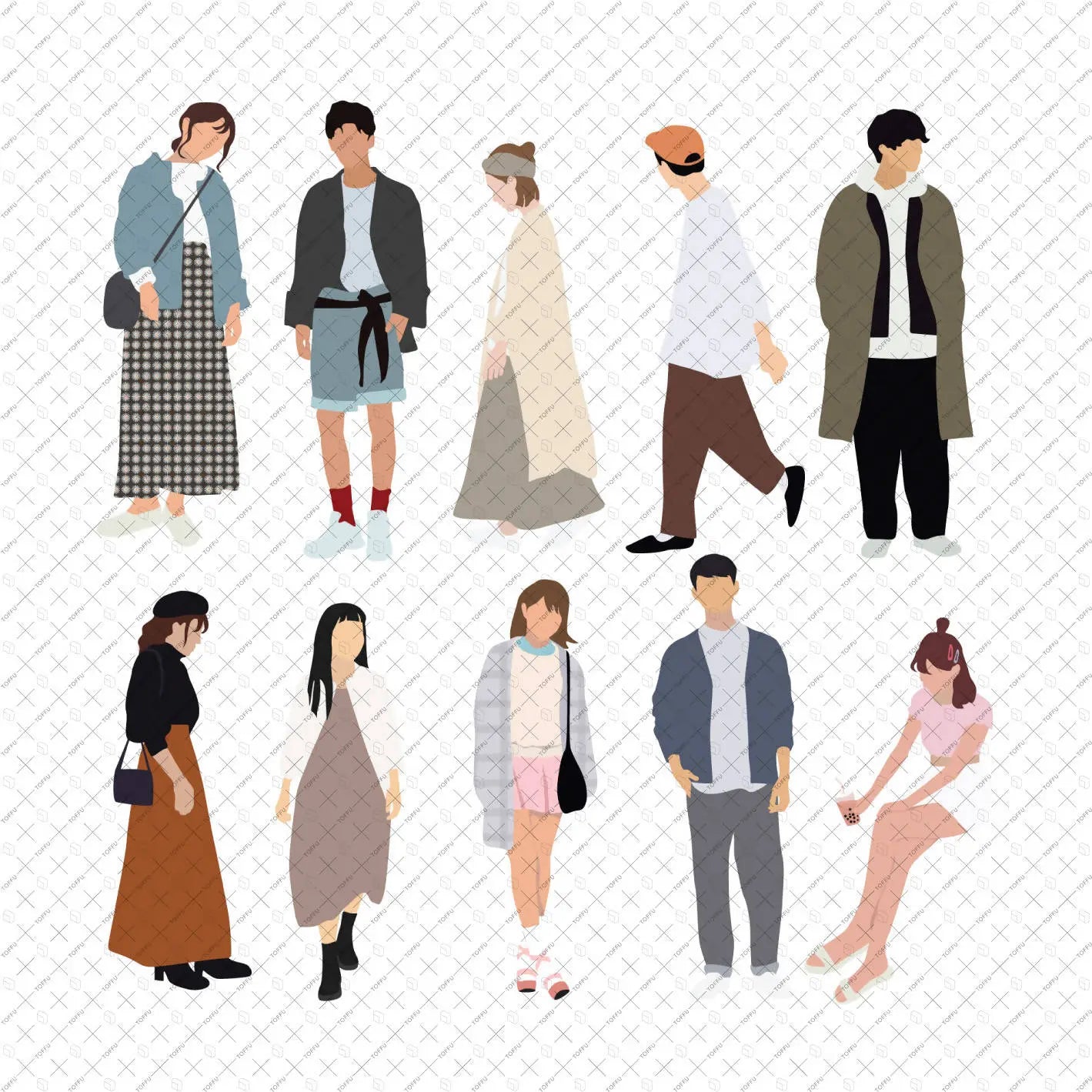 Flat Vector Asian Street Fashion Digital Artwork drawings | Toffu Co