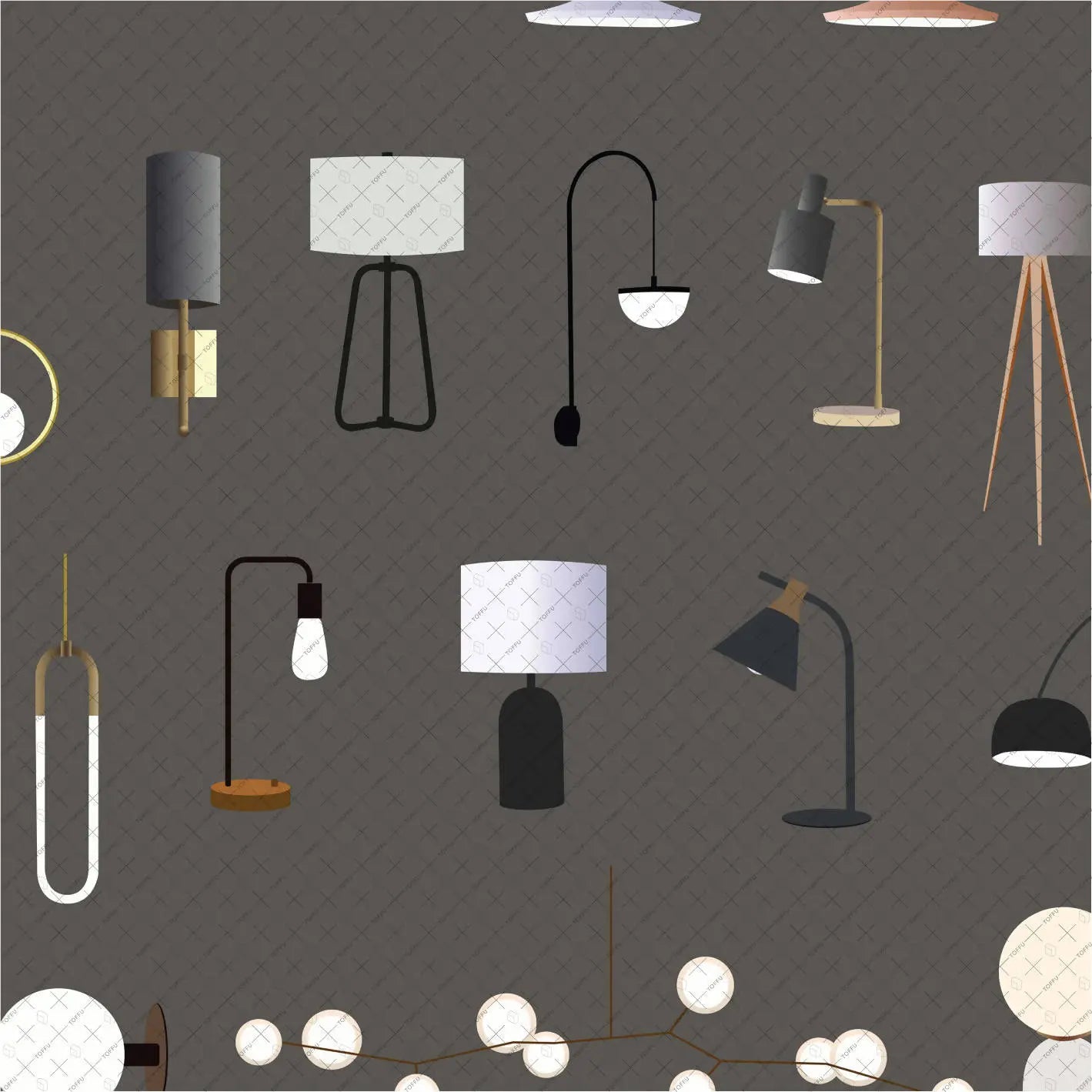 Flat Vector Enlightenment Objects, Lamps and Chandeliers Digital Artwork drawings | Toffu Co