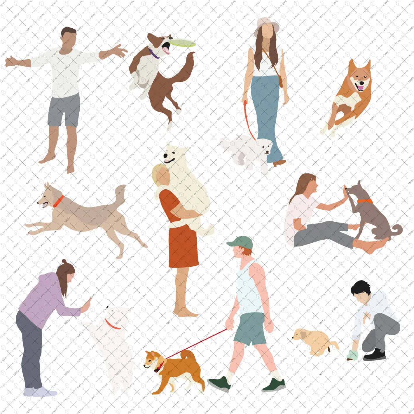 Flat Vector People And Dogs Digital Artwork drawings | Toffu Co