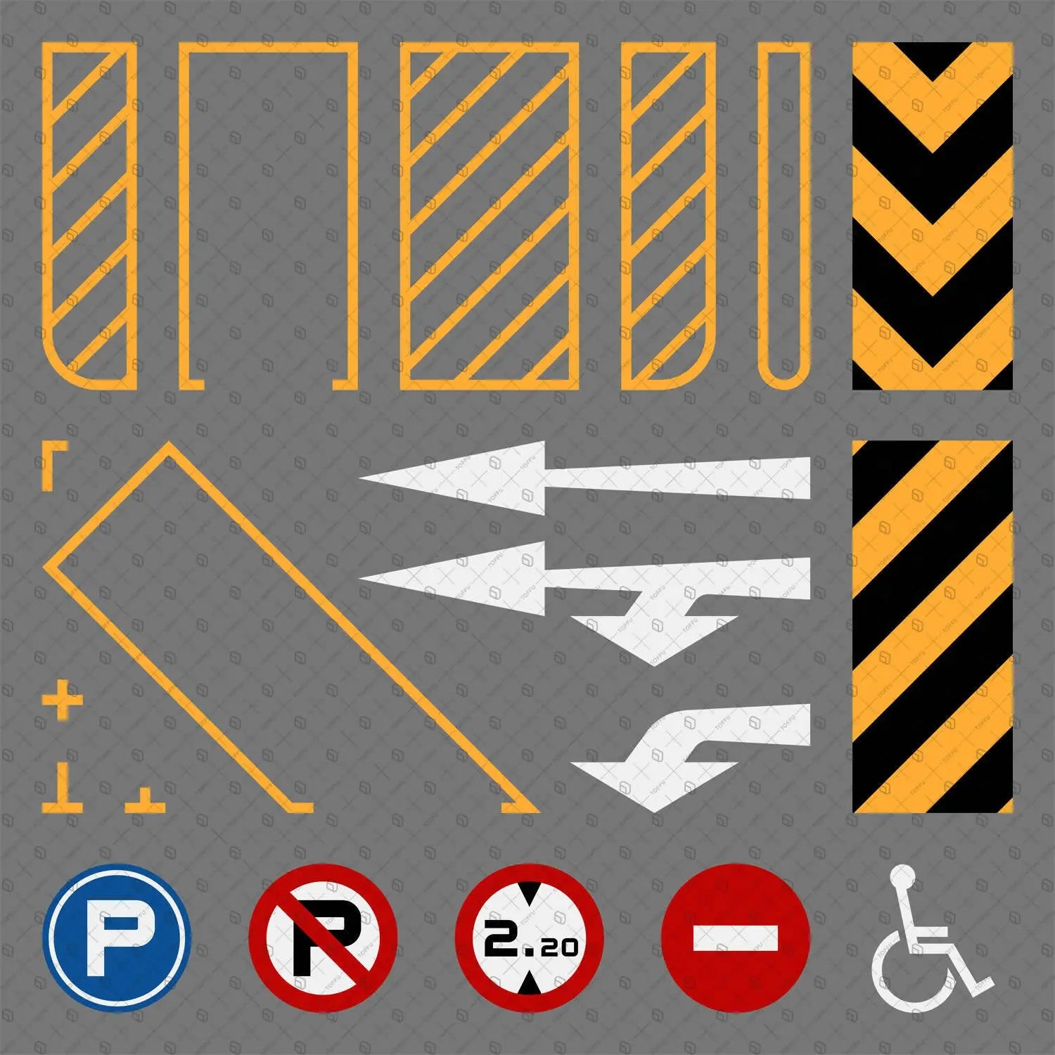 Flat Vector Parking Lot Signs Digital Artwork drawings | Toffu Co