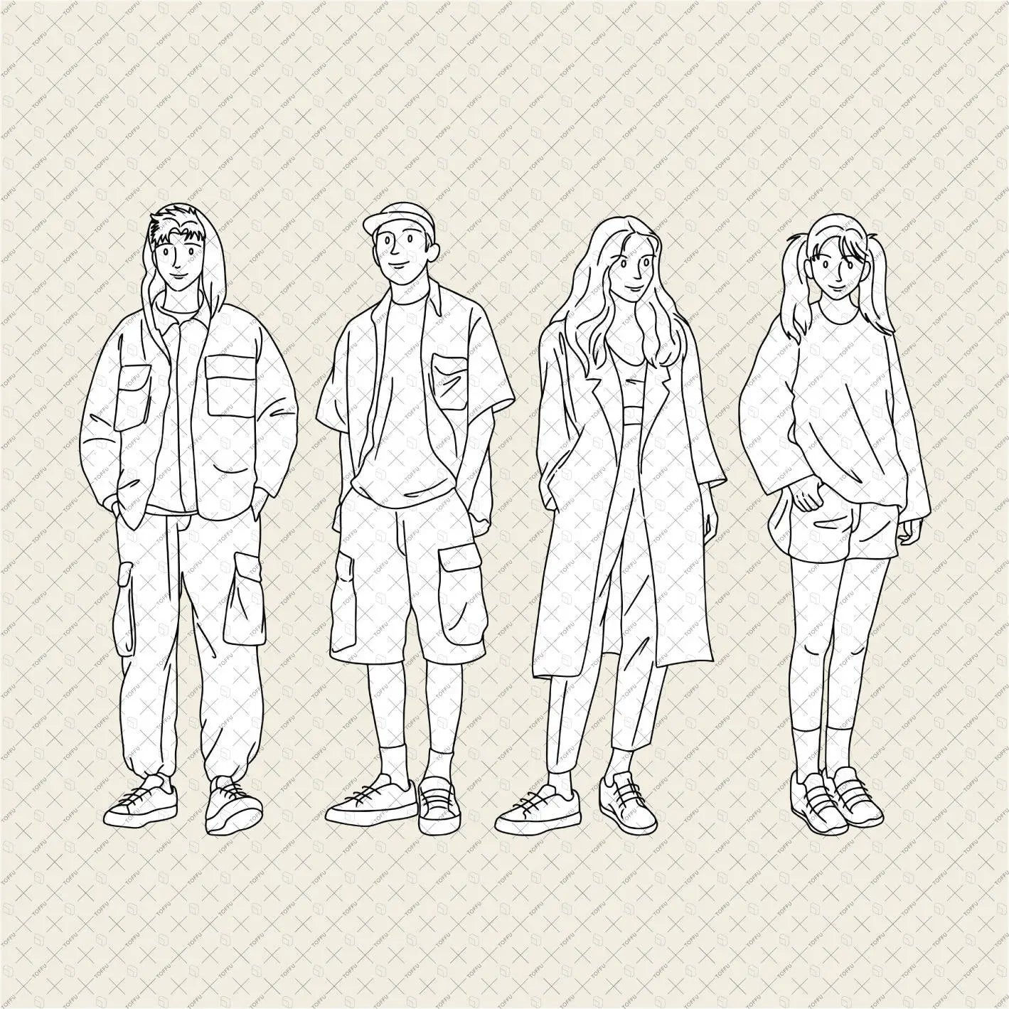 Flat Vector B&W Standing People 4 Digital Artwork drawings | Toffu Co