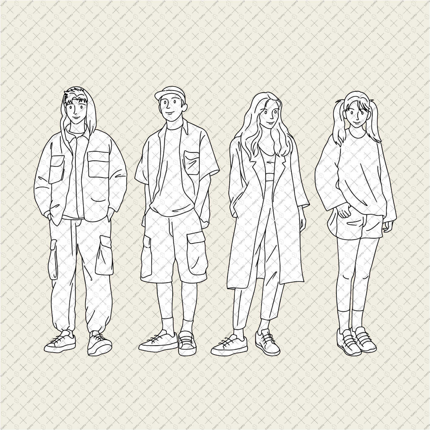 Flat Vector B&W Standing People 4 PNG - Toffu Co
