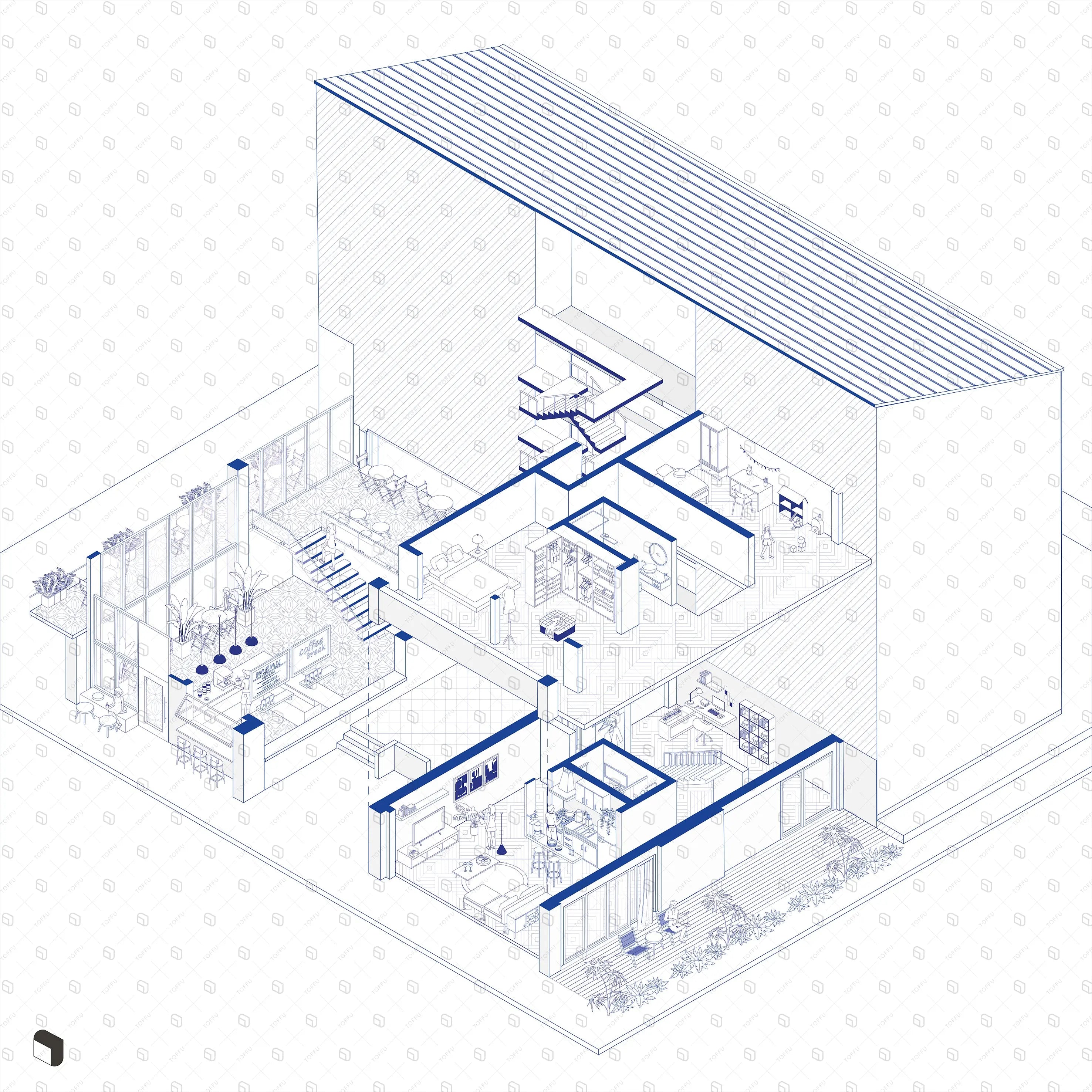 Axonometric Cad Apartment Block Bundle PNG - Toffu Co