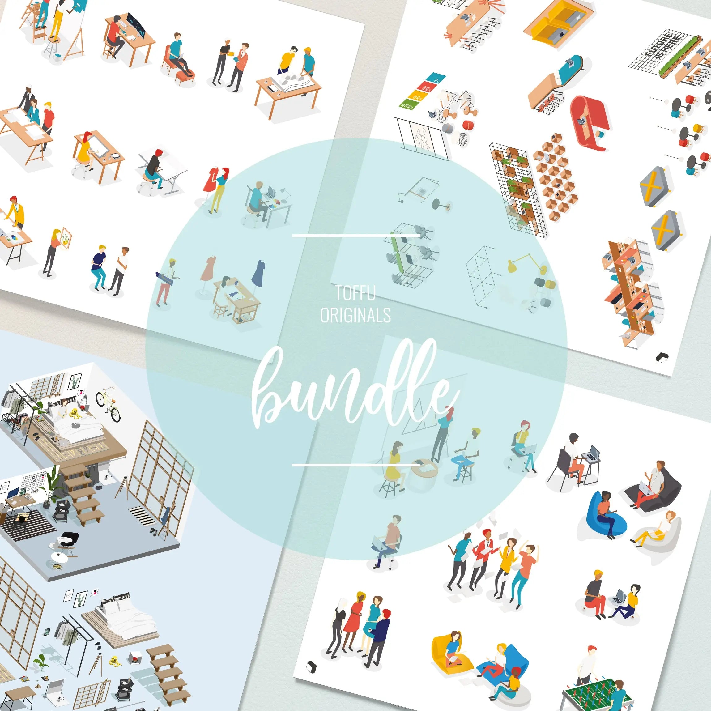Axonometric Office Bundle Digital Artwork drawings | Toffu Co