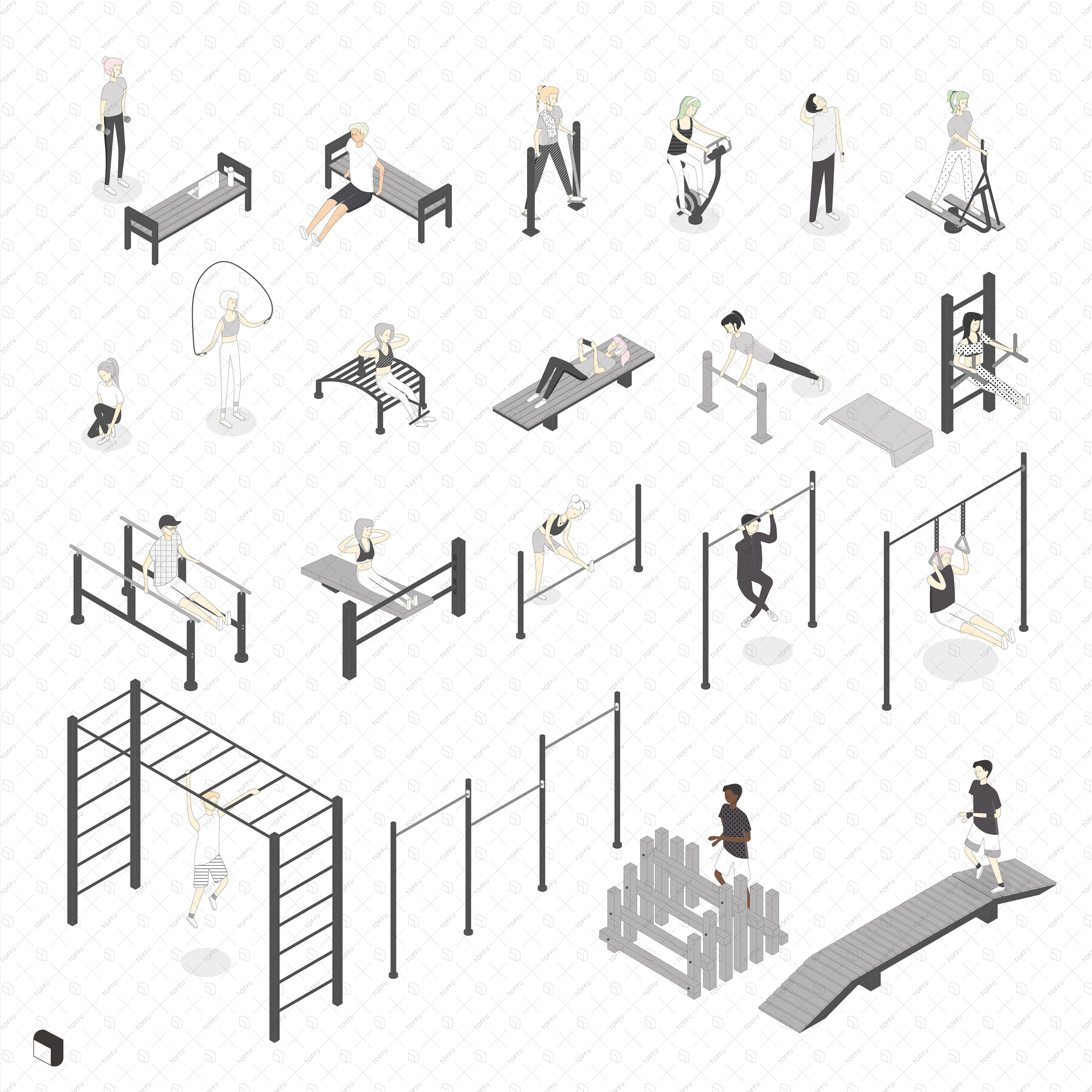 Axonometric Outdoor Activities PNG - Toffu Co