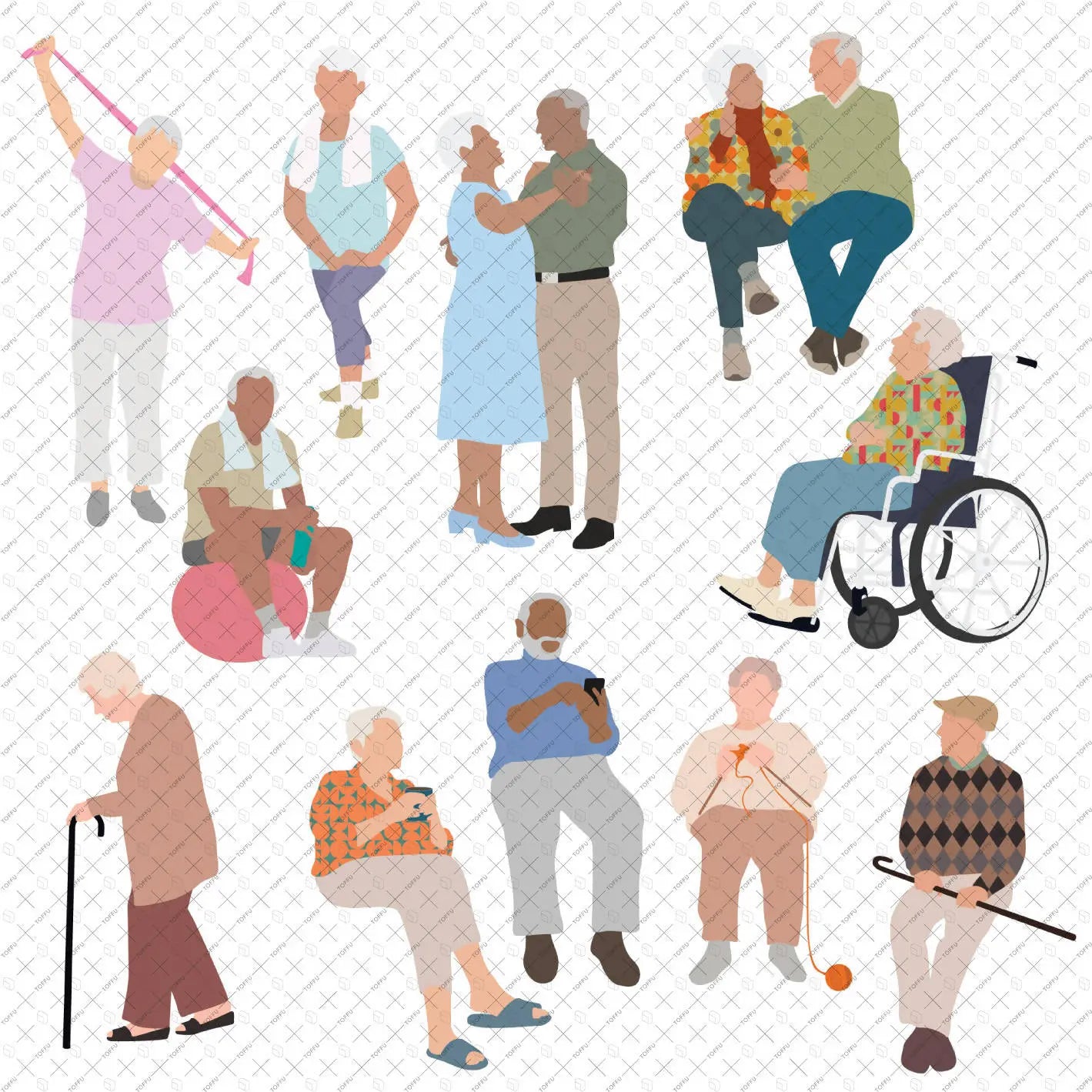 Flat Vector Elderly People Digital Artwork drawings | Toffu Co