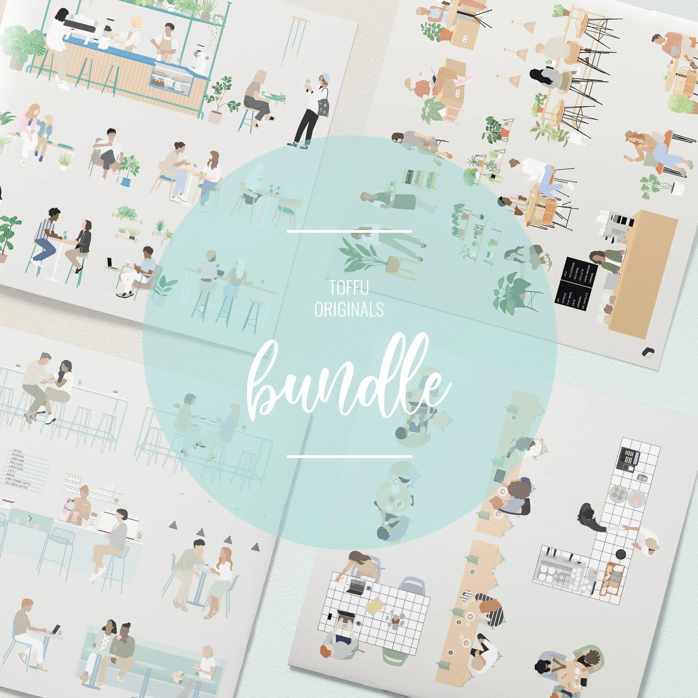 Flat Vector Coffee Shop Bundle Digital Artwork drawings | Toffu Co