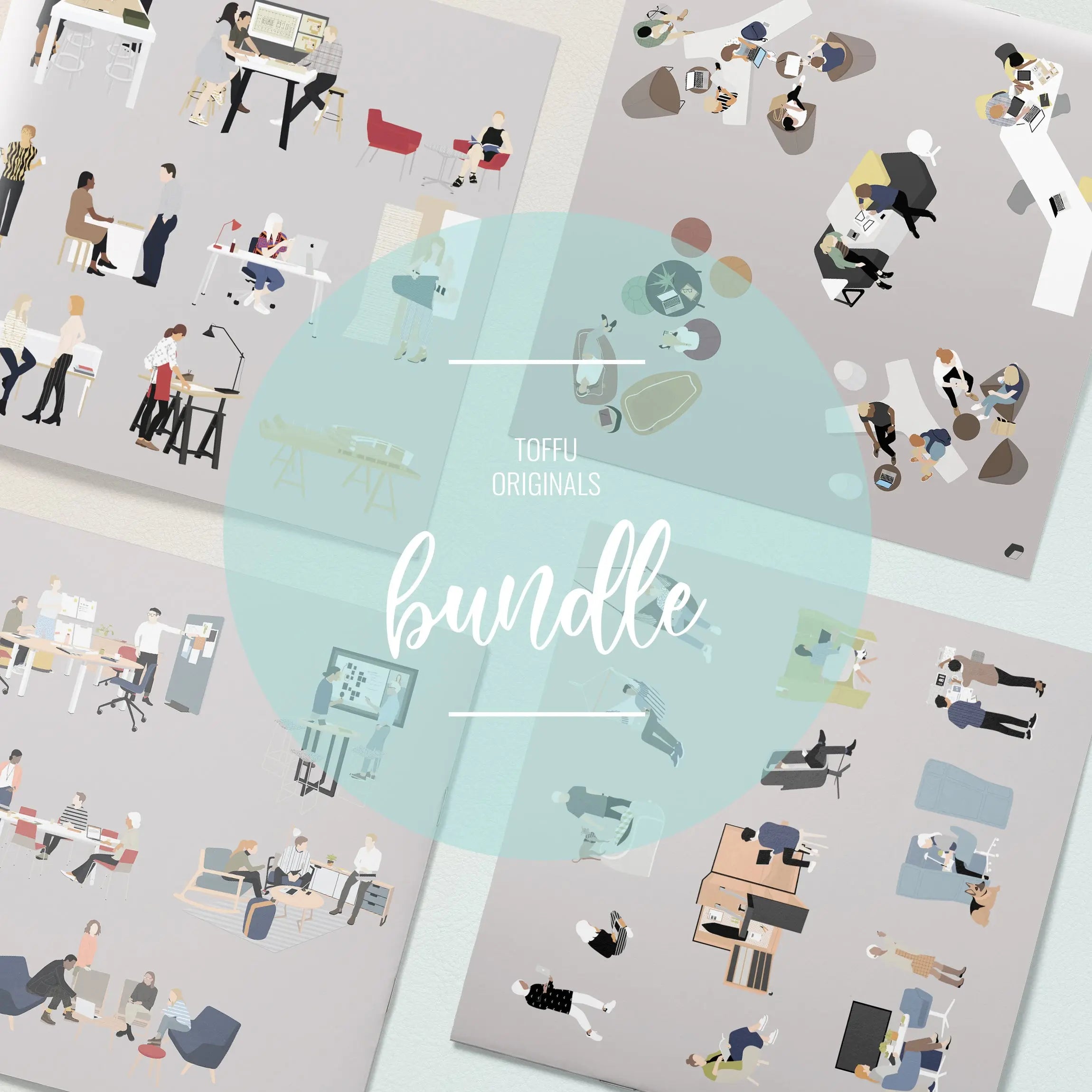 Flat Vector Office Space Bundle Digital Artwork drawings | Toffu Co