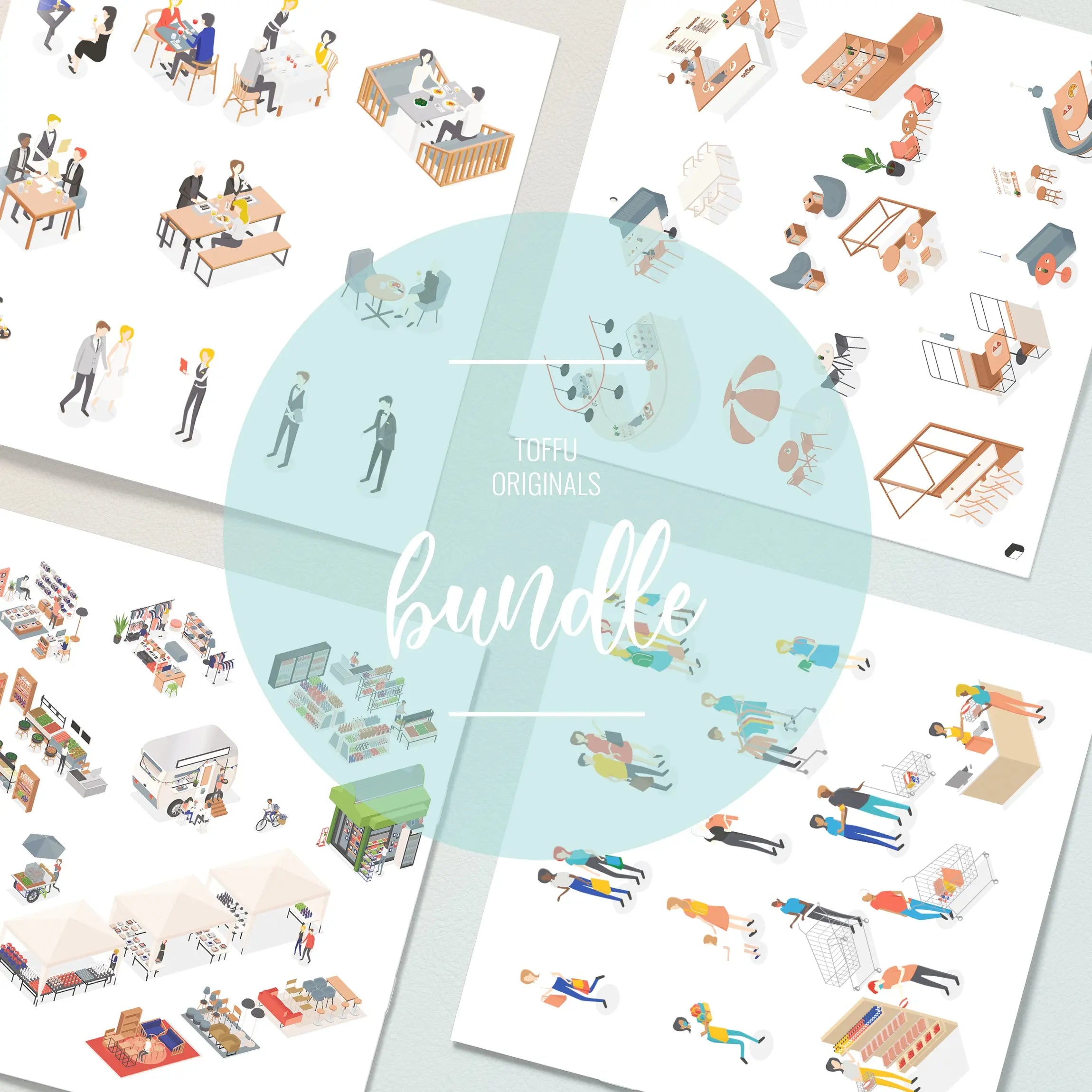 Axonometric Stores & Shops Bundle Digital Artwork drawings | Toffu Co