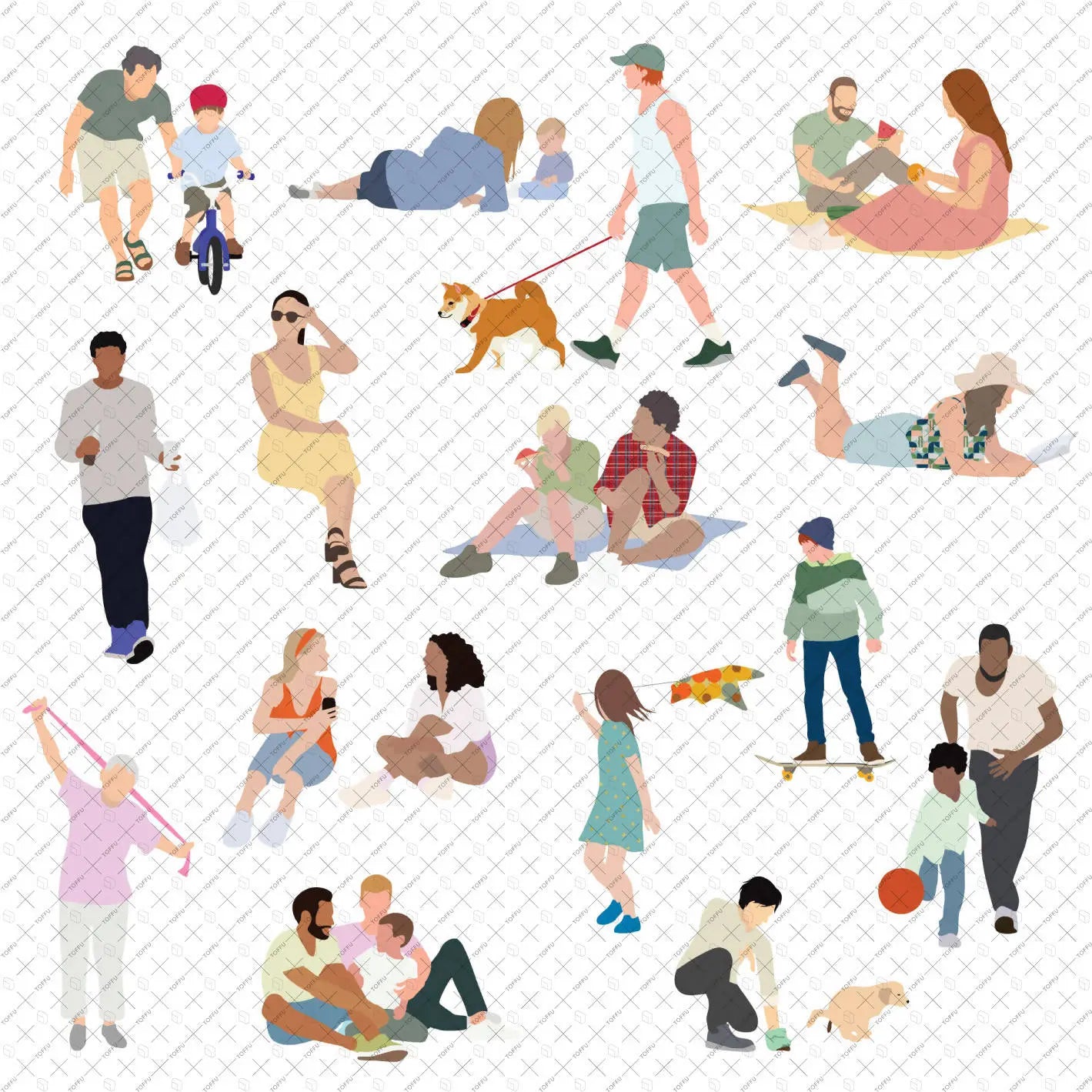 Flat Vector People At The Park Digital Artwork drawings | Toffu Co