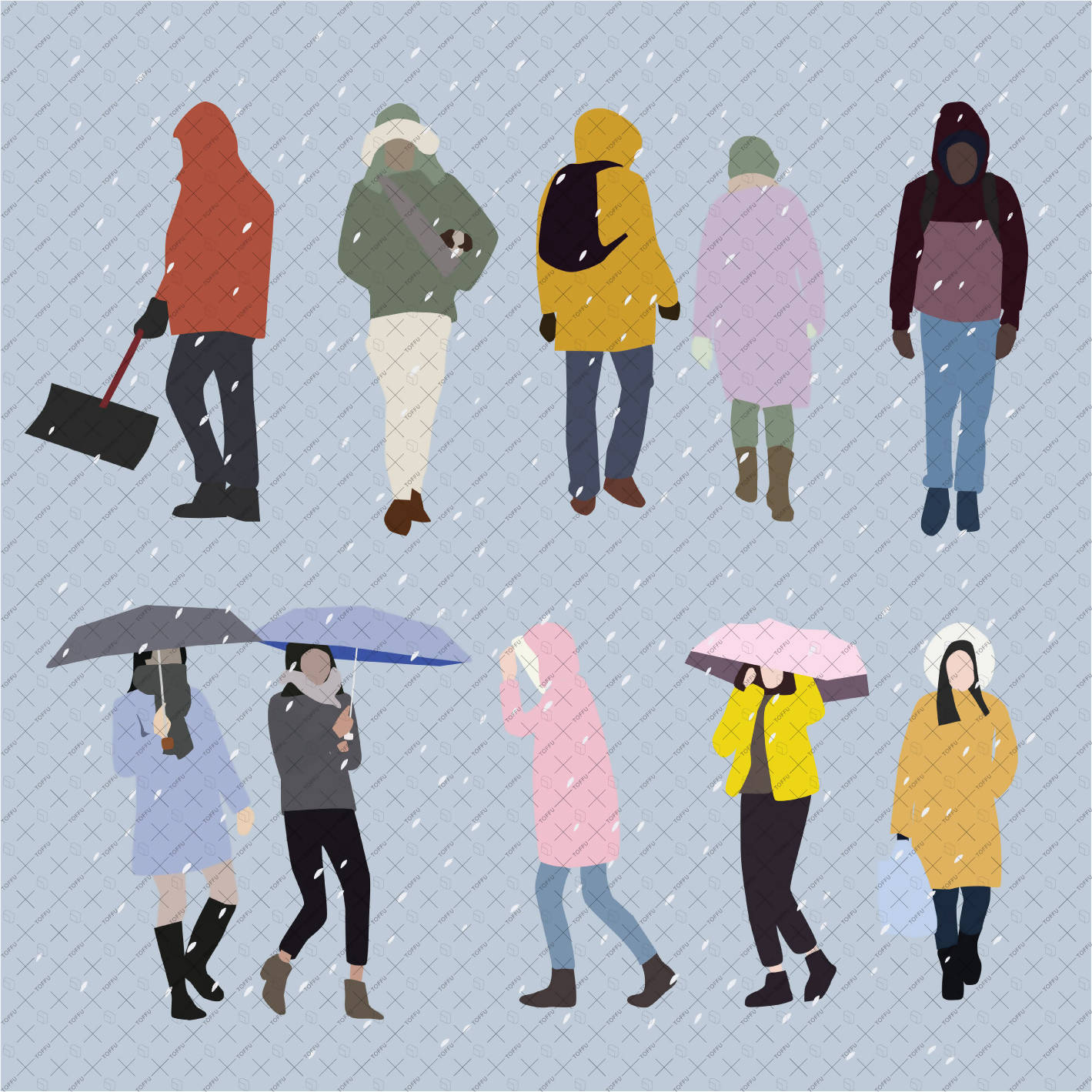 Flat Vector Snow Winter People PNG - Toffu Co