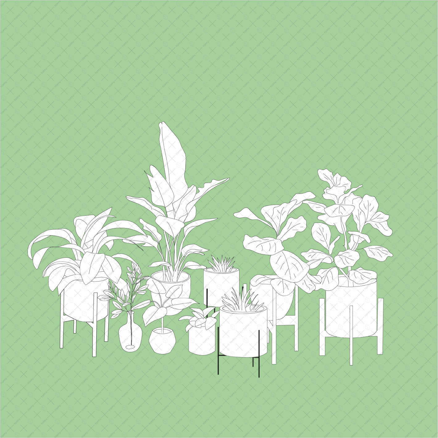 Axonometric Potted Plants 2 PNG - Toffu Co
