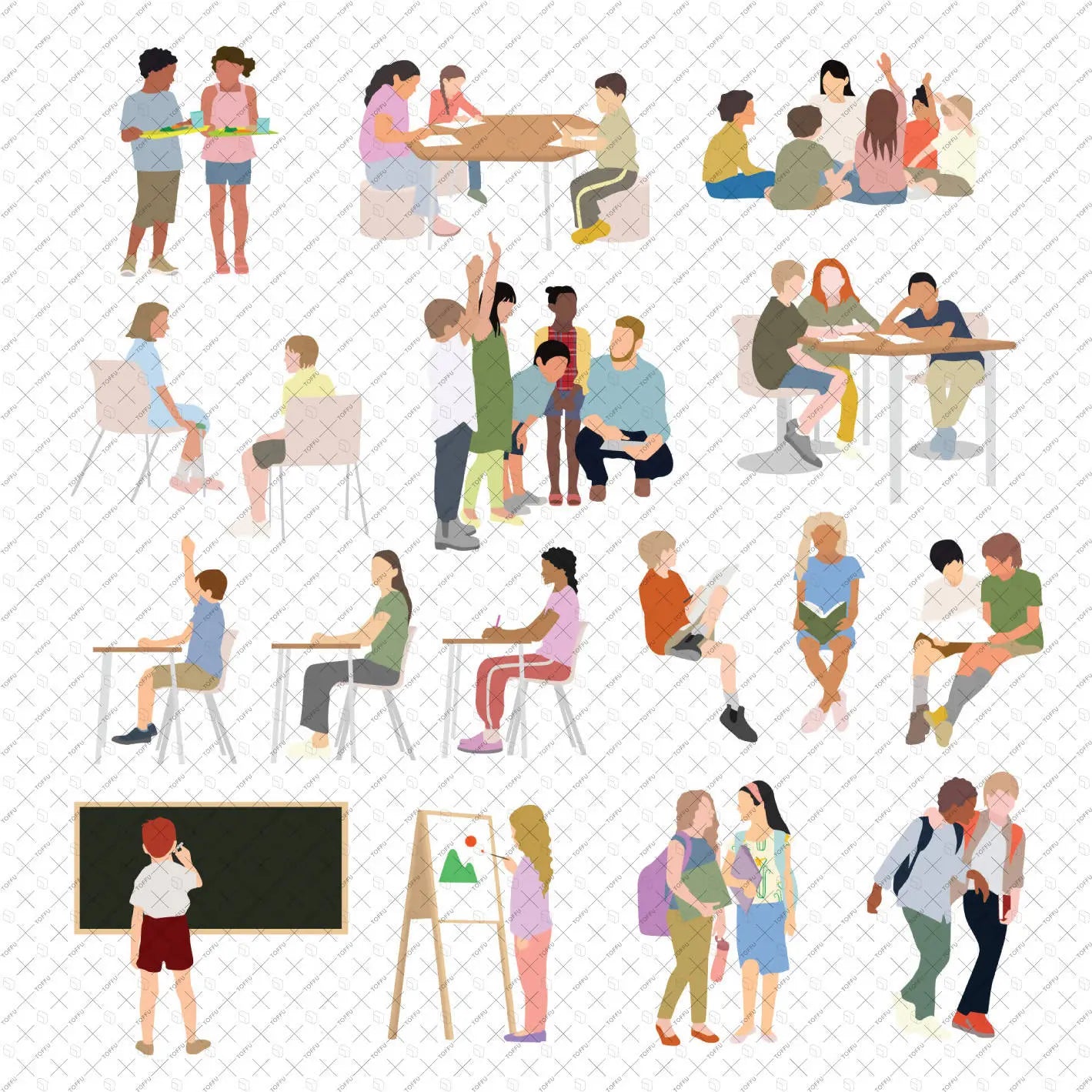 Flat Vector School Kids Digital Artwork drawings | Toffu Co