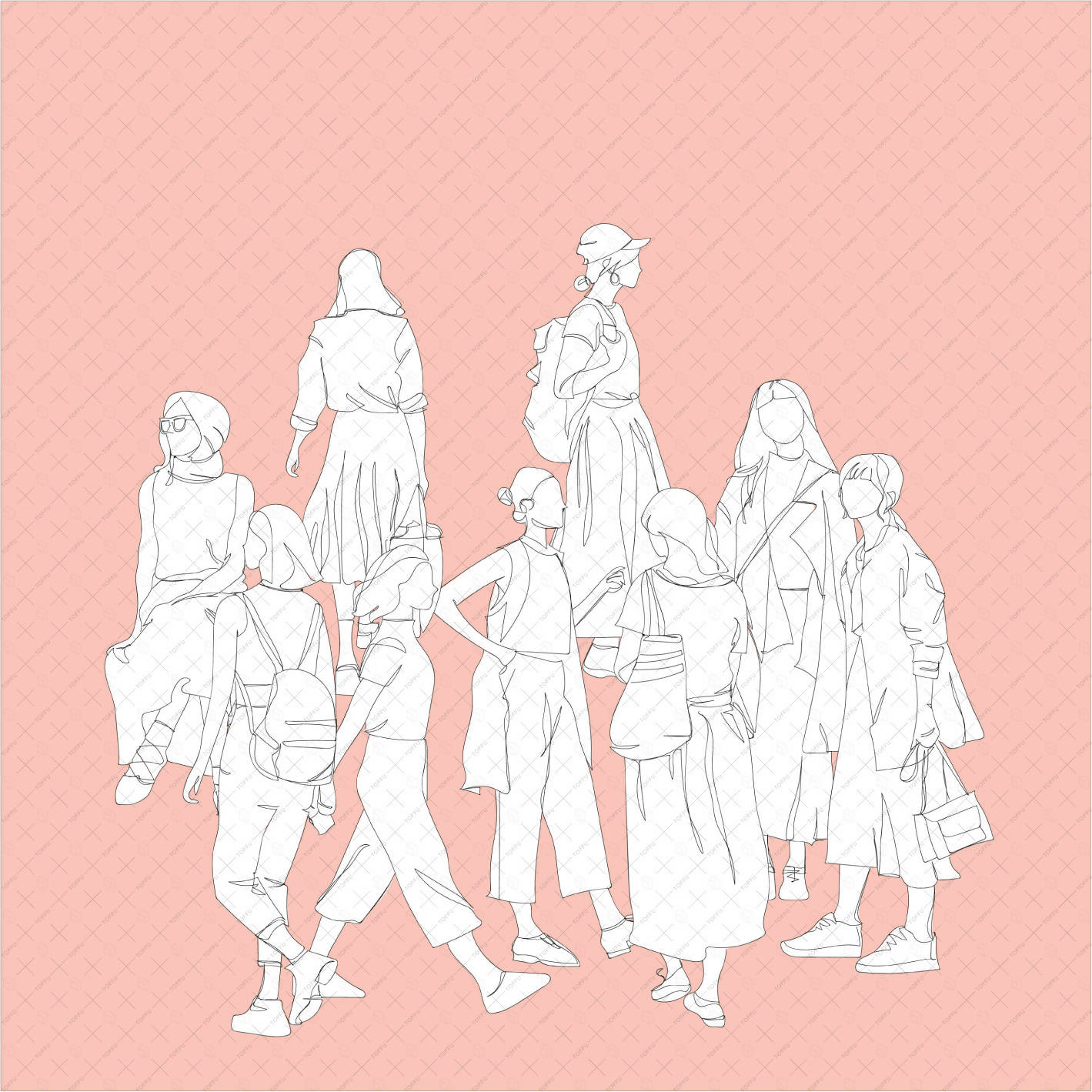 Flat Vector Girls Continuous Line PNG - Toffu Co