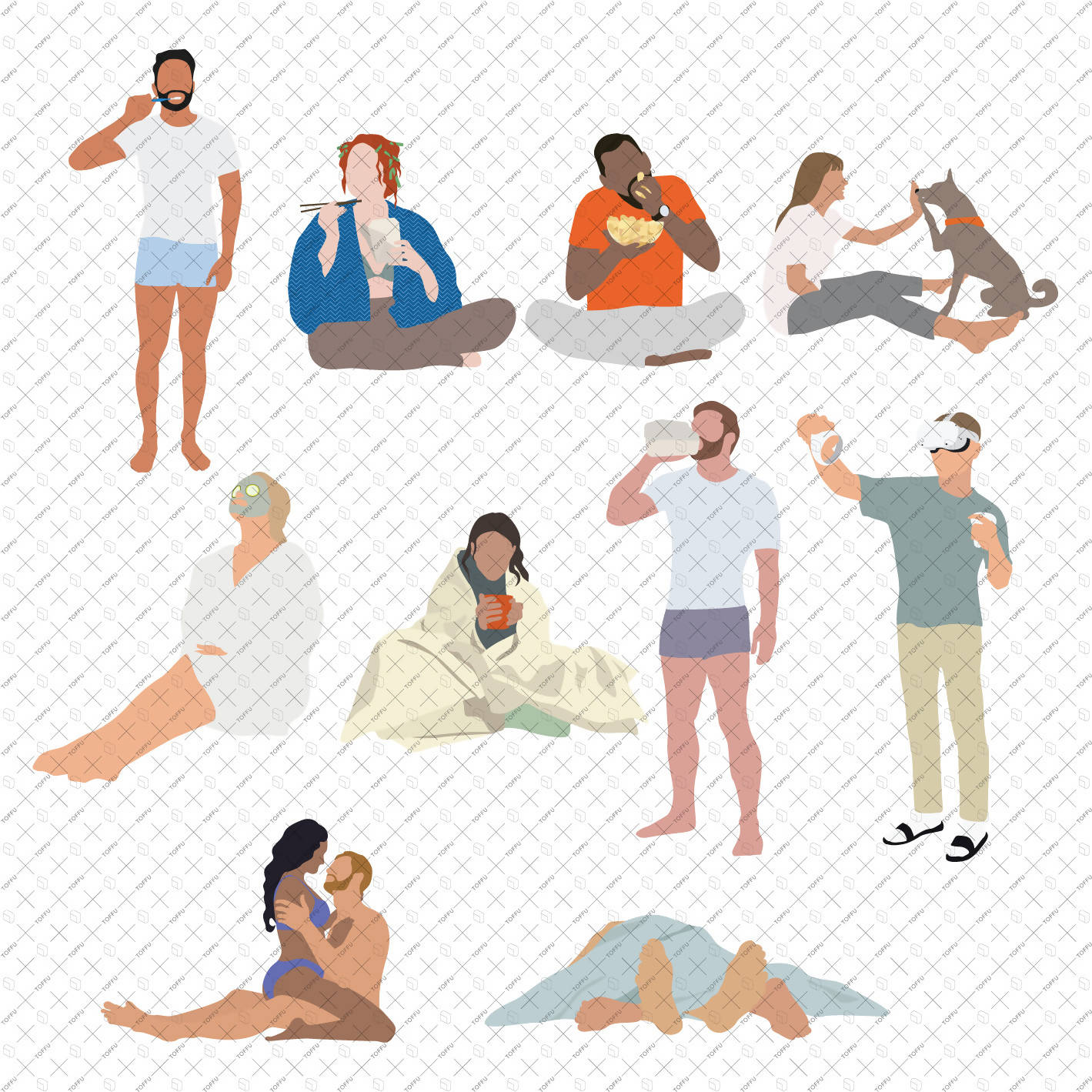 Flat Vector People at Home PNG - Toffu Co