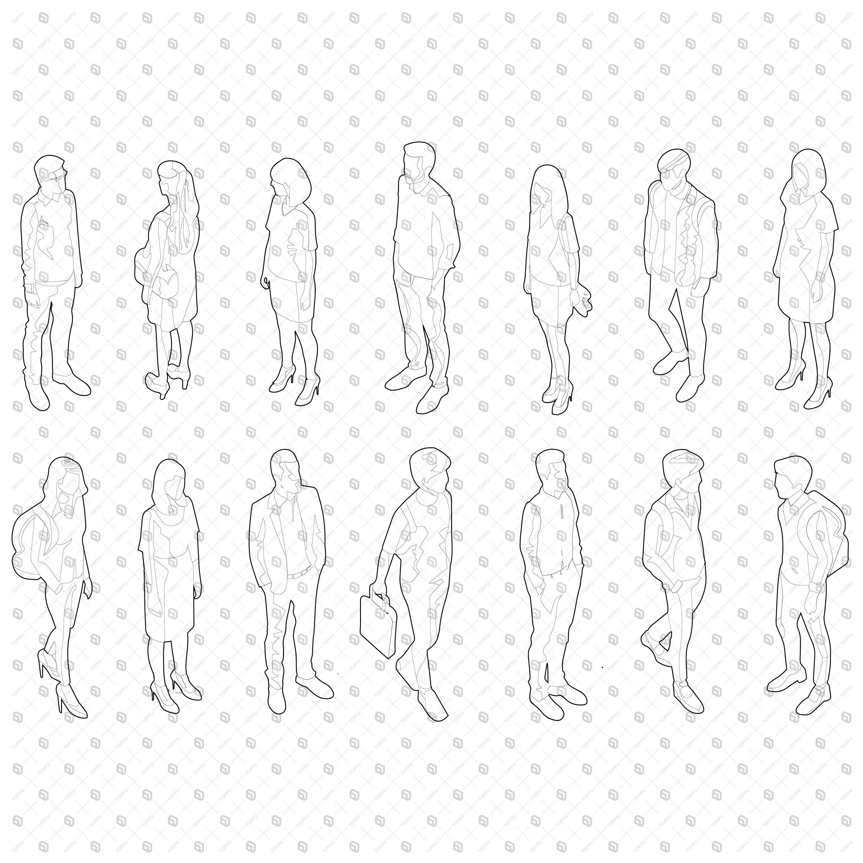 Cad Axonometric People PNG - Toffu Co