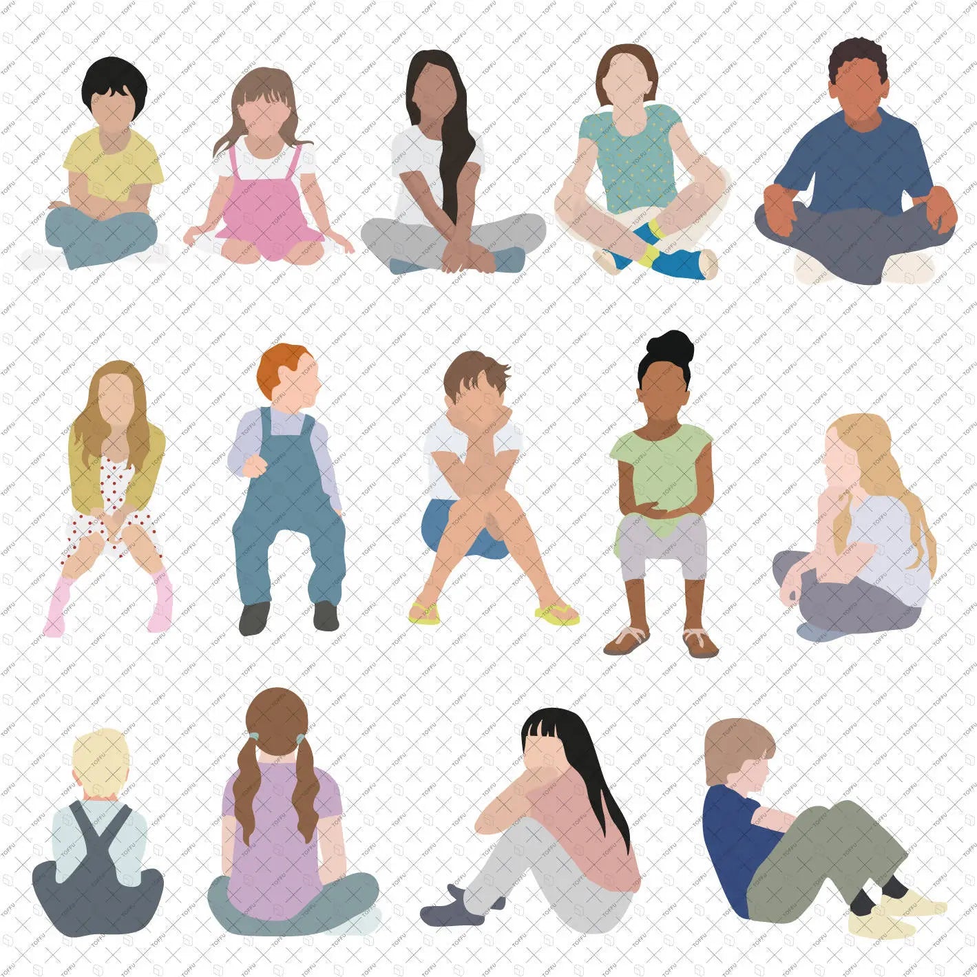 Flat Vector Kids Mega Pack (57 Figures) Digital Artwork drawings | Toffu Co