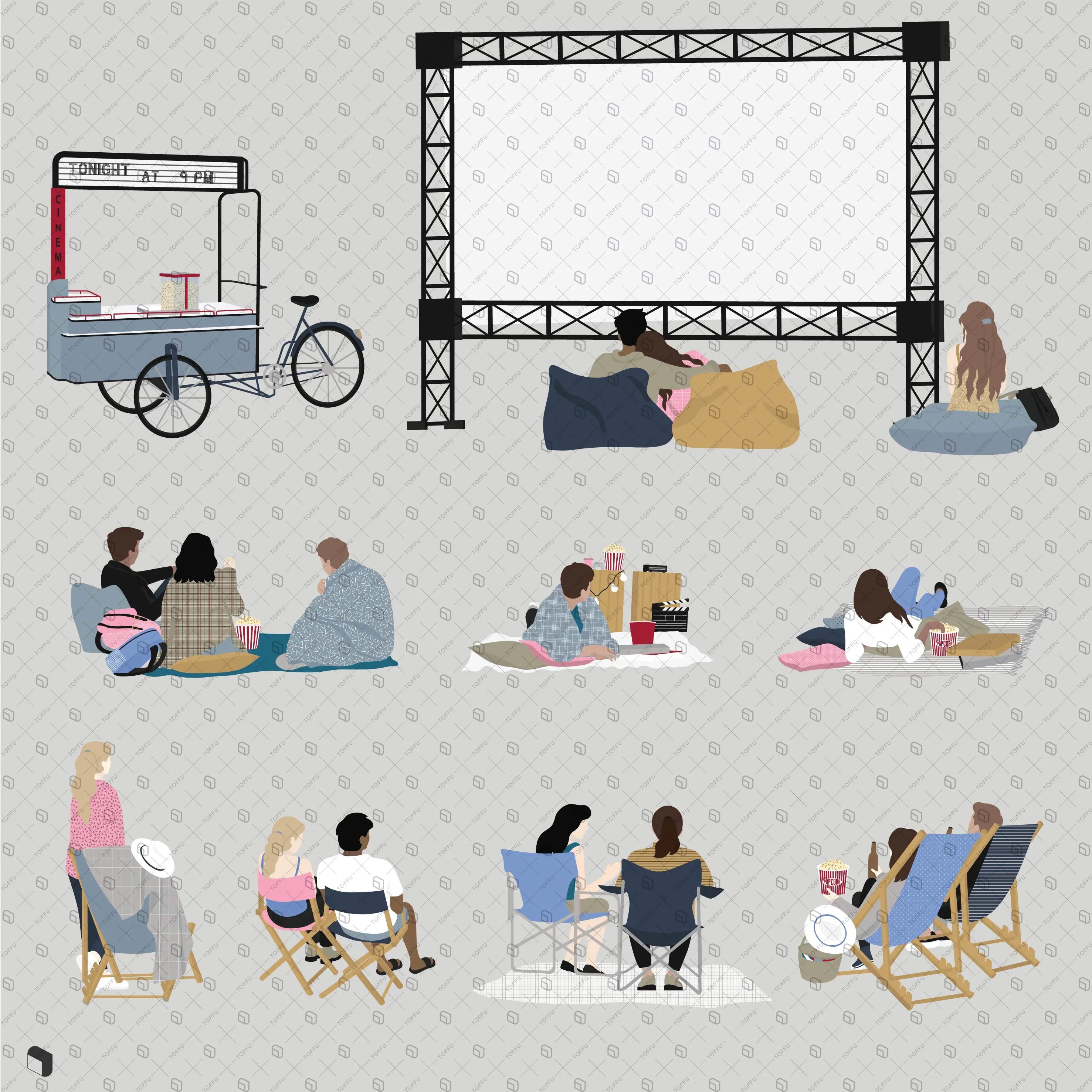 Flat Vector Outdoor Cinema Digital Artwork drawings | Toffu Co