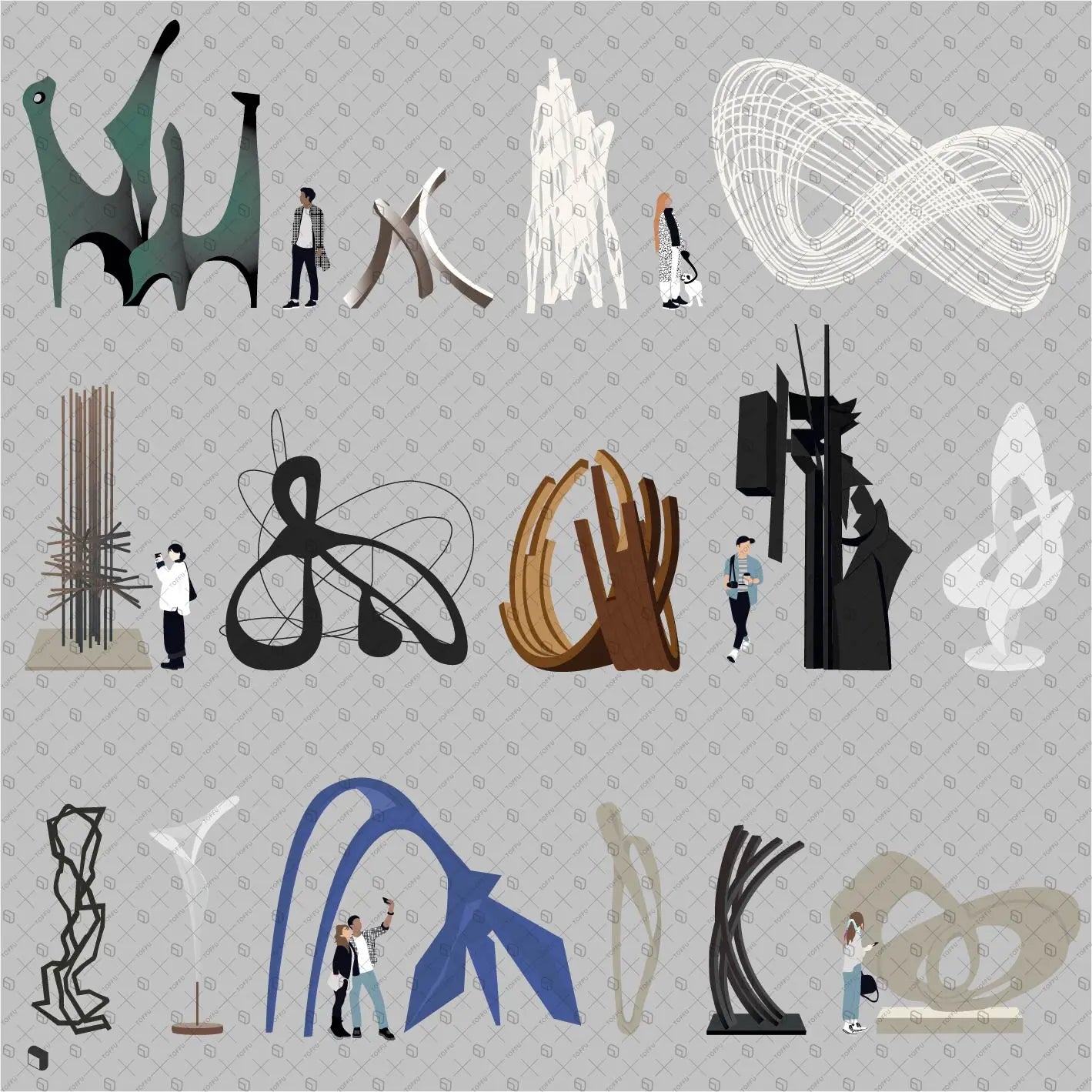 Flat Vector Urban Sculptures Digital Artwork drawings | Toffu Co