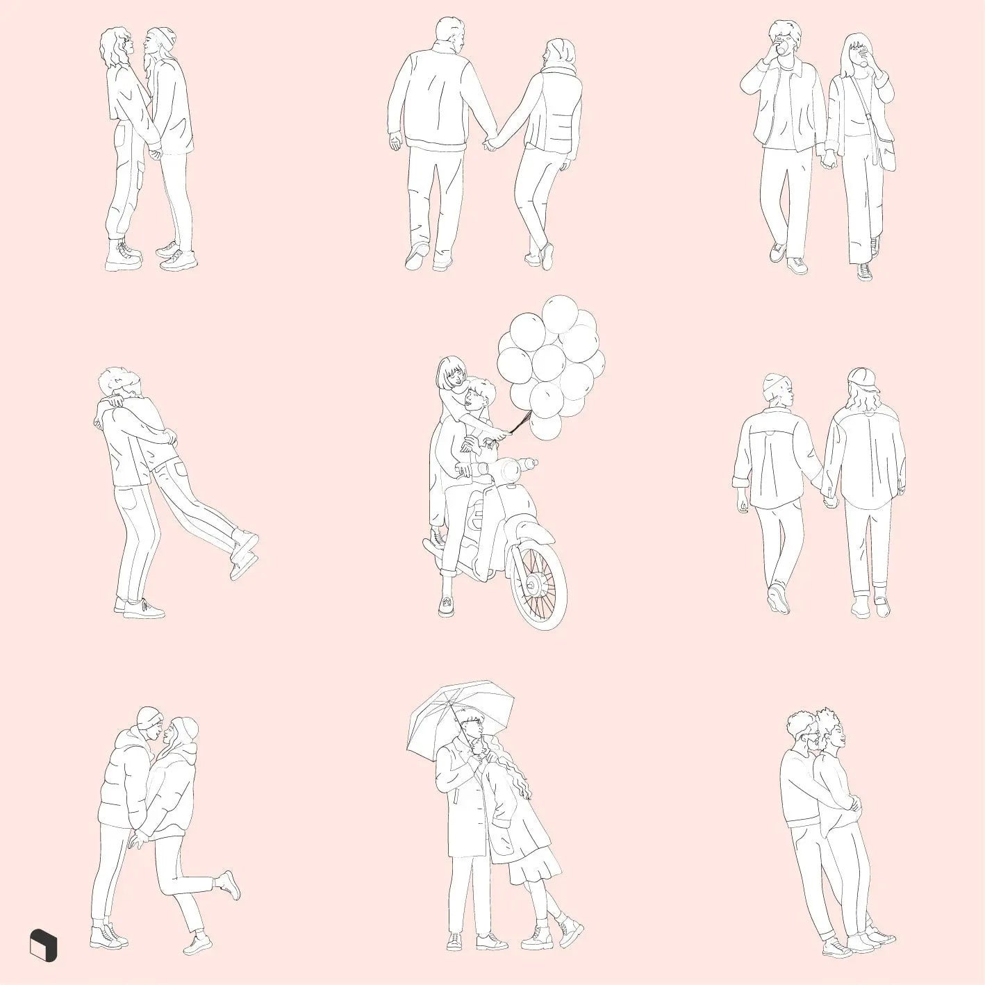 Flat Vector Outlined Valentine's Day People Digital Artwork drawings | Toffu Co