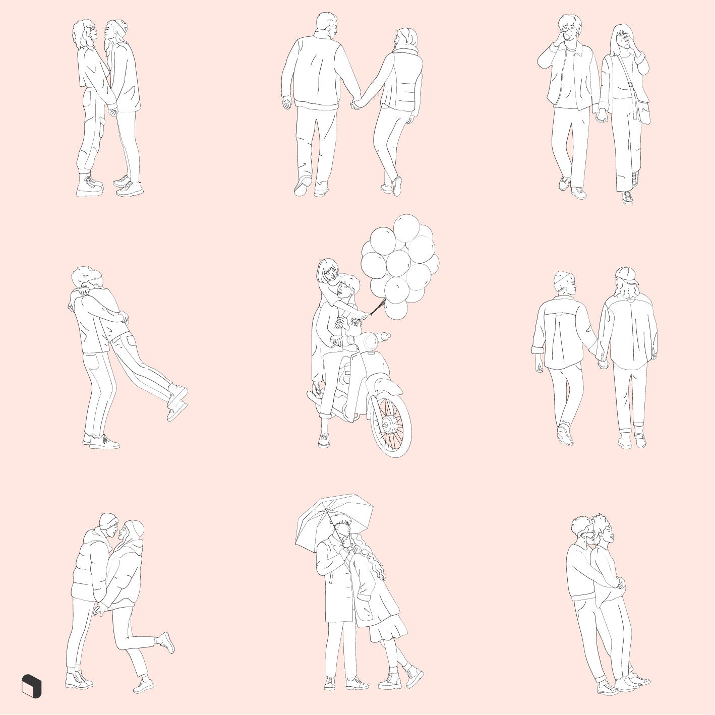 Flat Vector Outlined Valentine's Day People PNG - Toffu Co