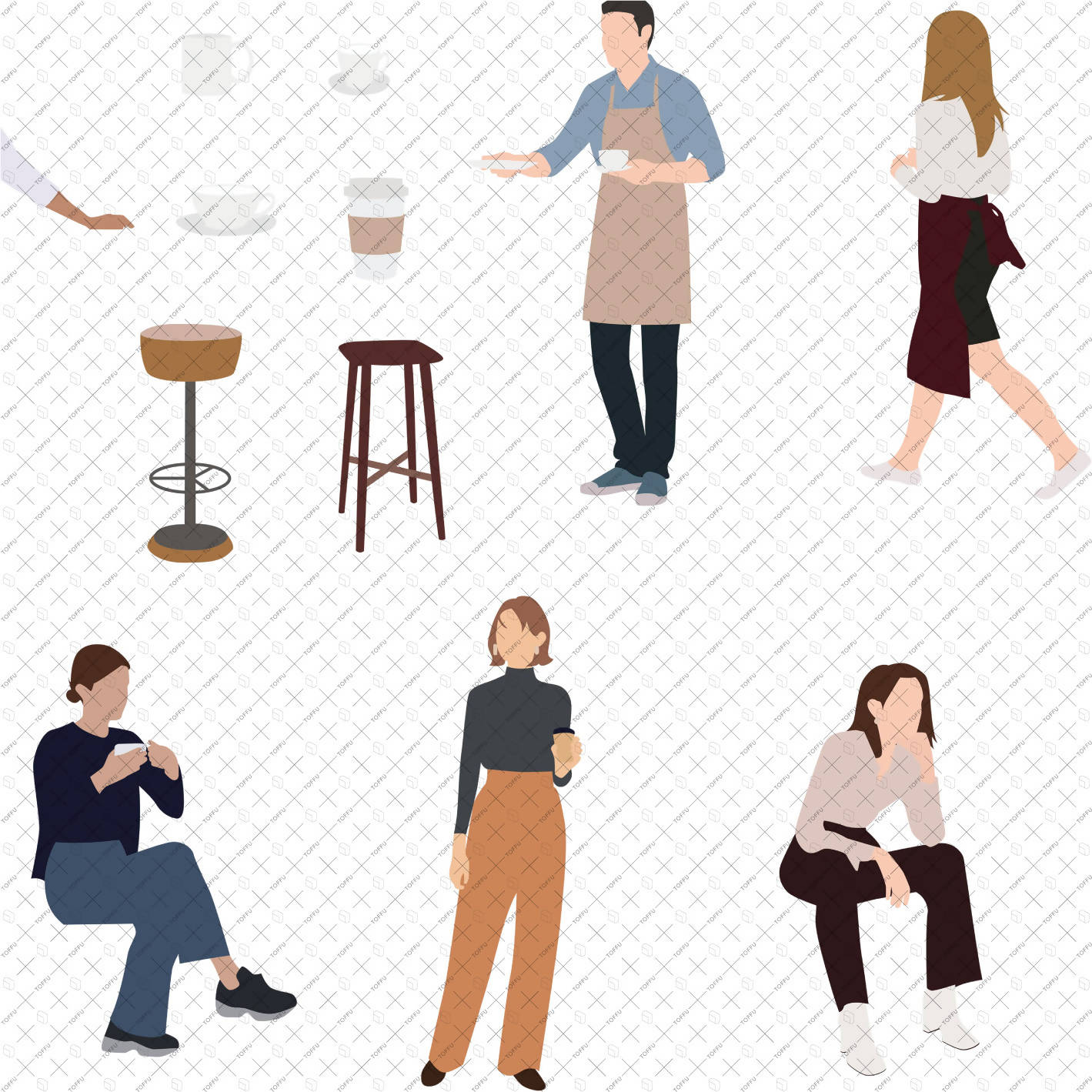 Flat Vector Cafe & Restaurant People and Objects PNG - Toffu Co