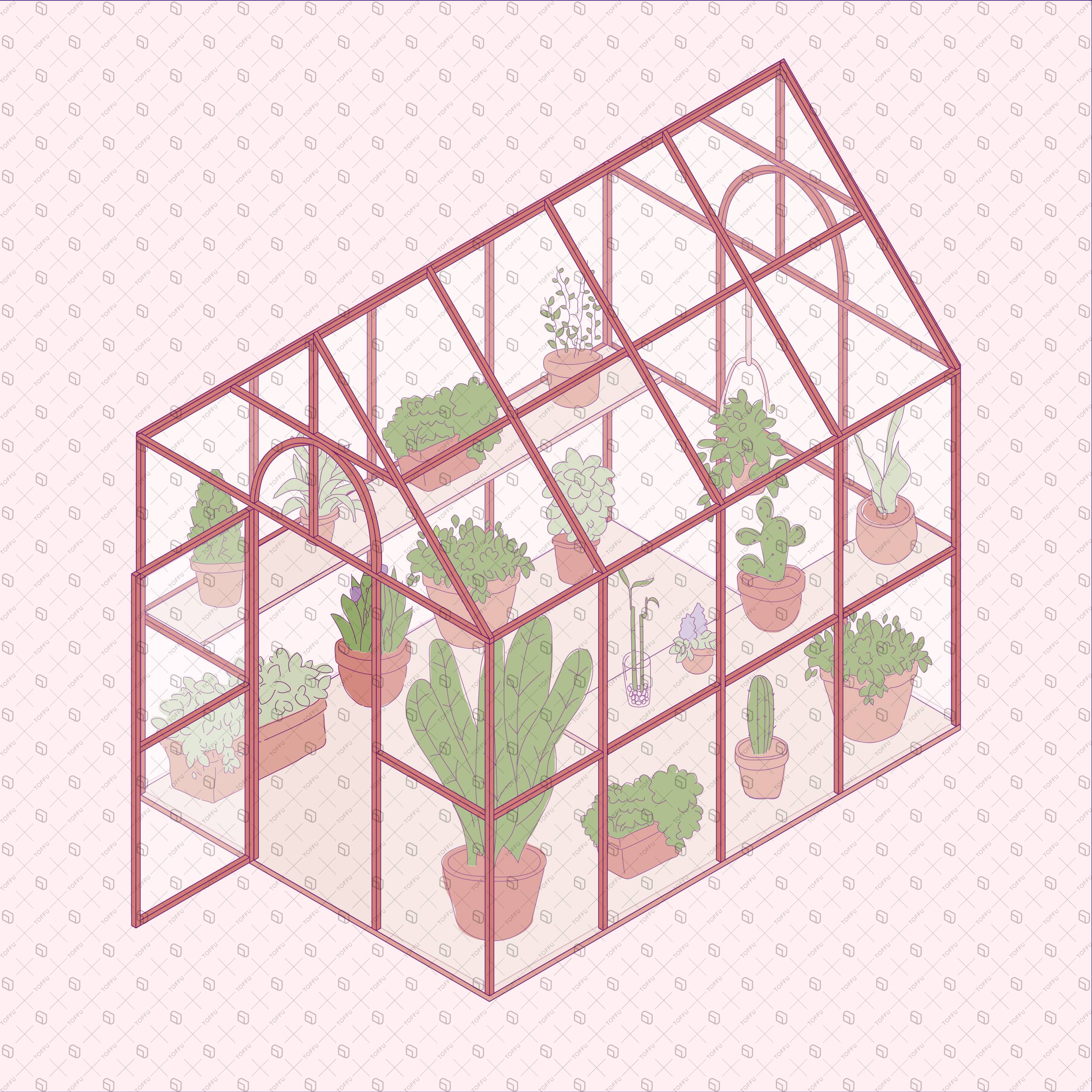 Axonometric Greenhouse And Potted Plants PNG - Toffu Co