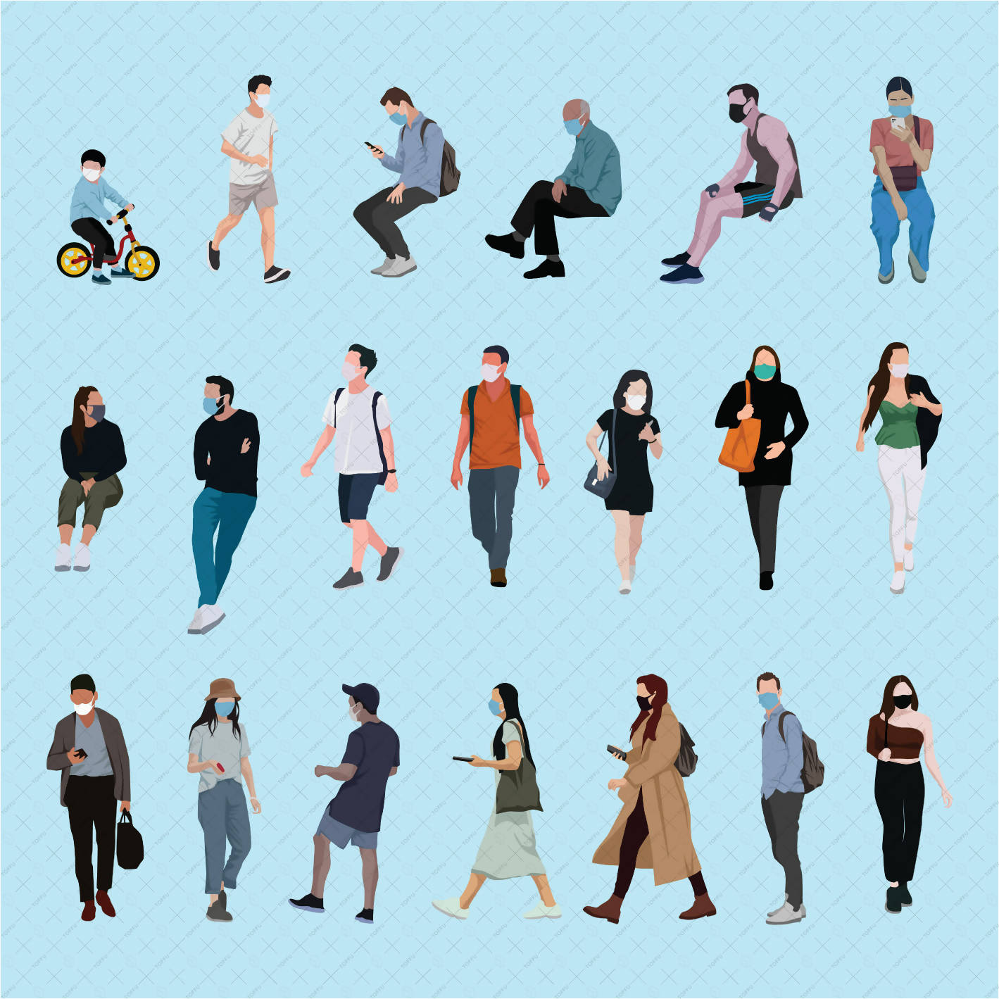 Flat Vector Masked Urban Characters PNG - Toffu Co