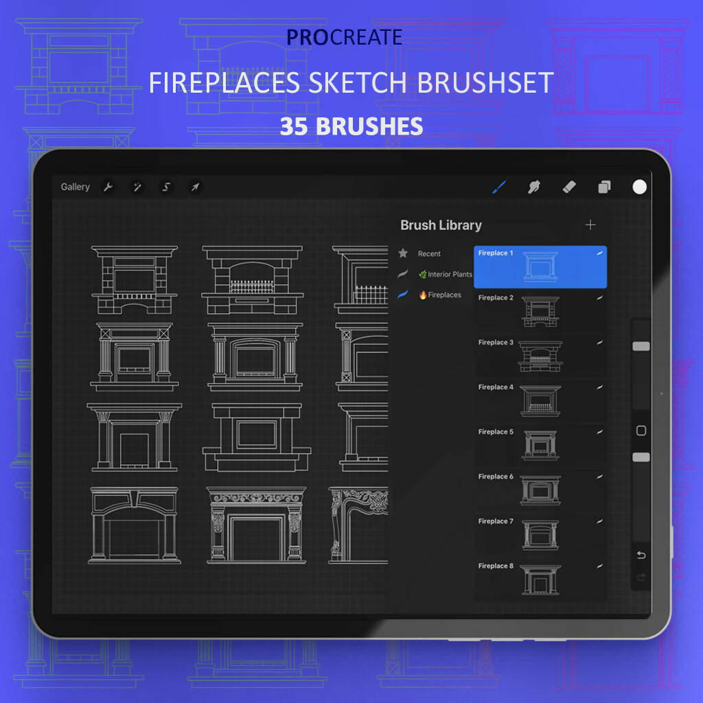 Procreate Fireplaces Sketch Brushset PNG - Toffu Co